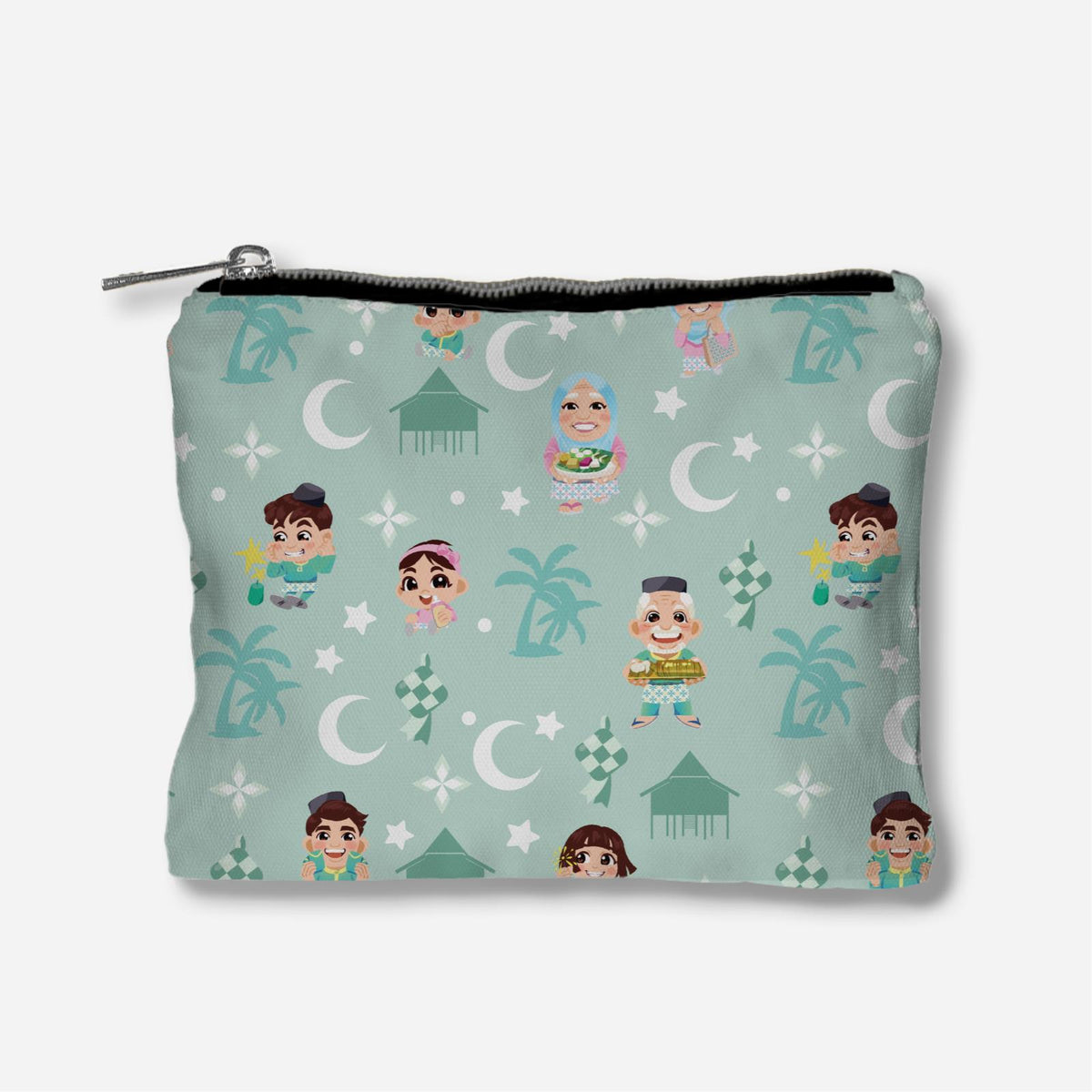 Seindah Lebaran Full Print Zipper Pouch - Pastel Green