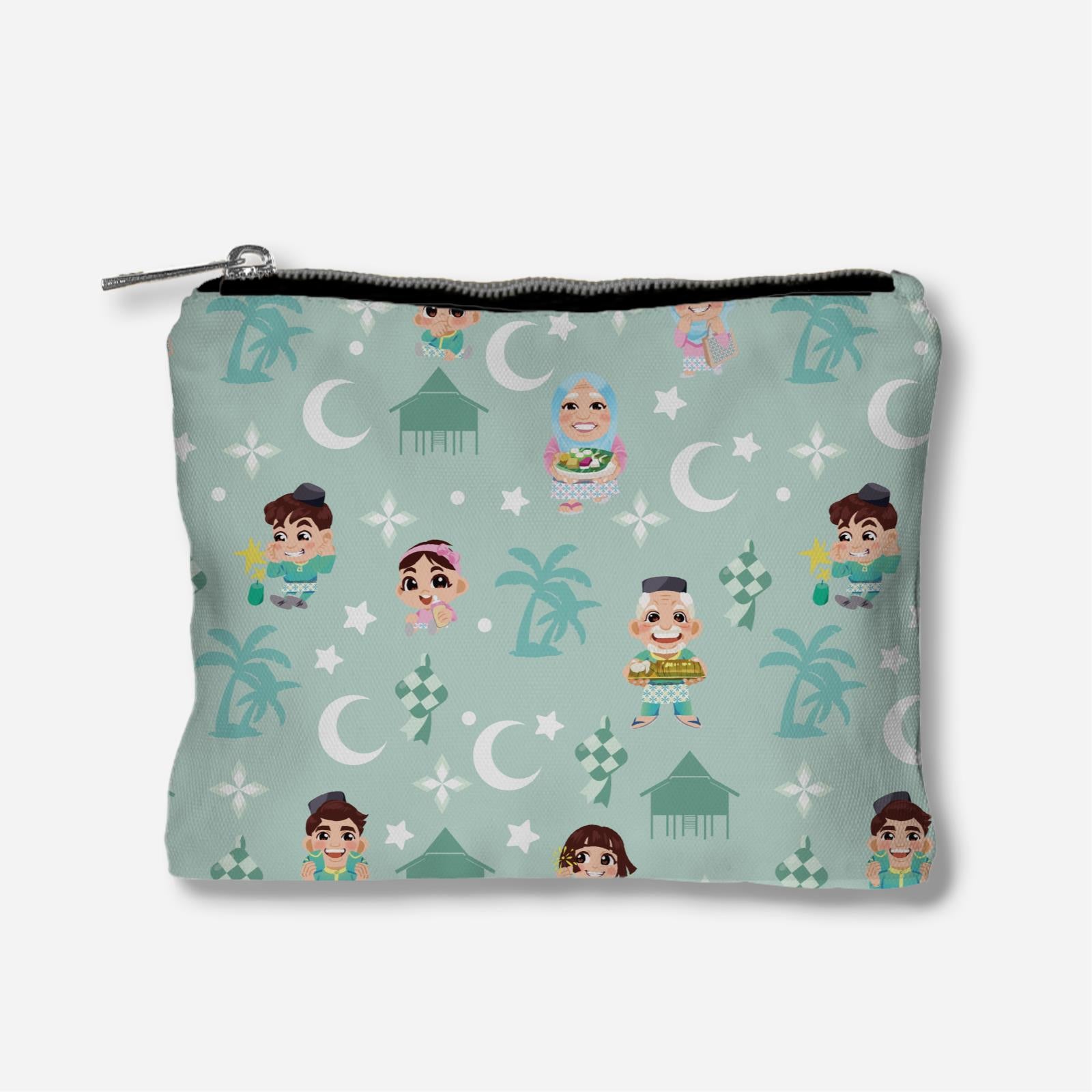 Seindah Lebaran Full Print Zipper Pouch - Pastel Green