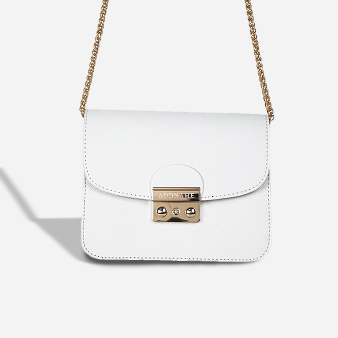 Kelly Chain Sling Bag with Personalisation - White