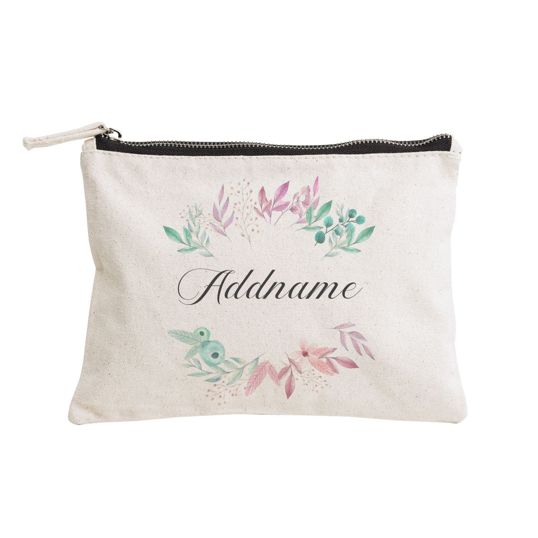 Flower Wreath With Leaves Zipper Pouch