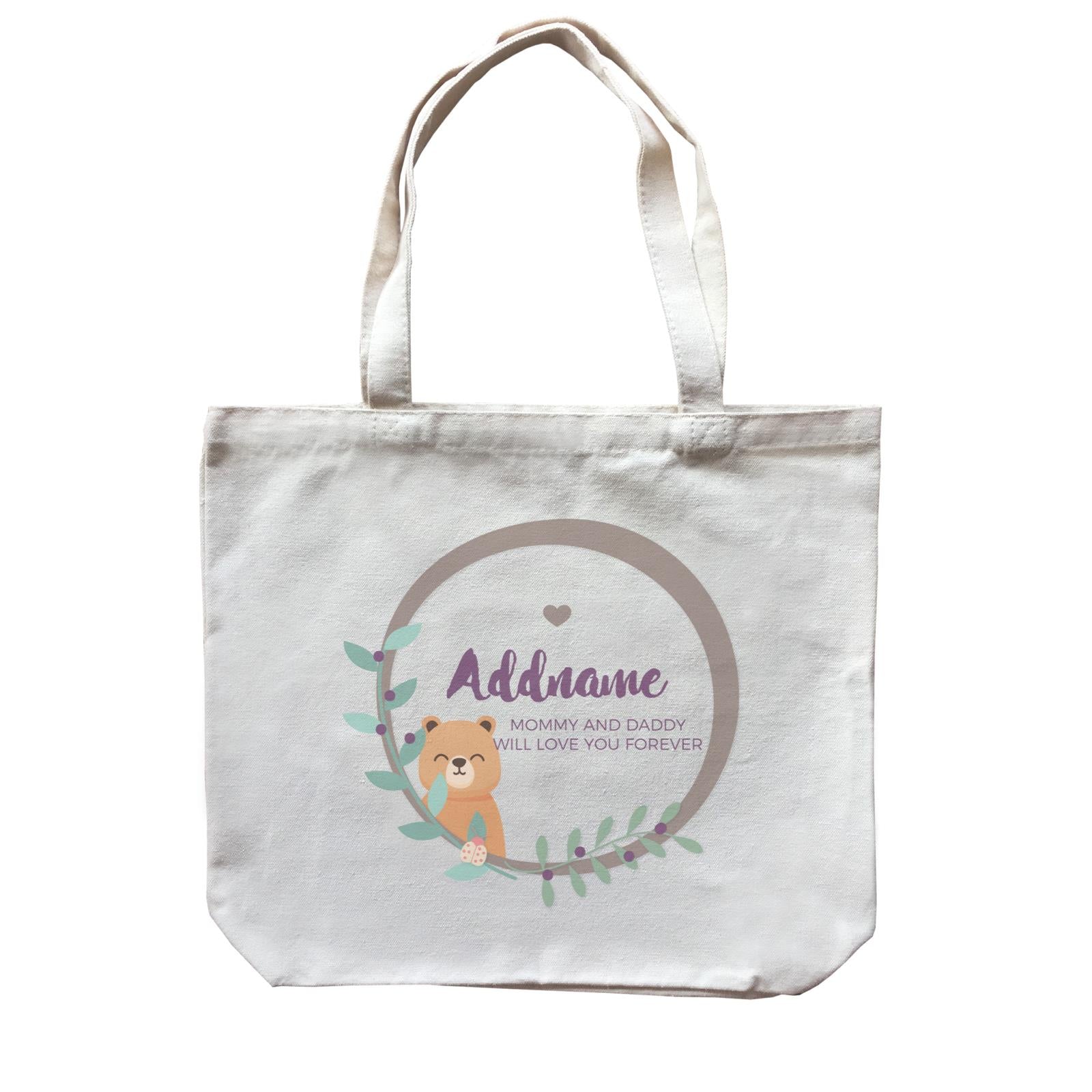Cute Brown Bear in Brown Ring Personalizable with Name and Text Canvas Bag