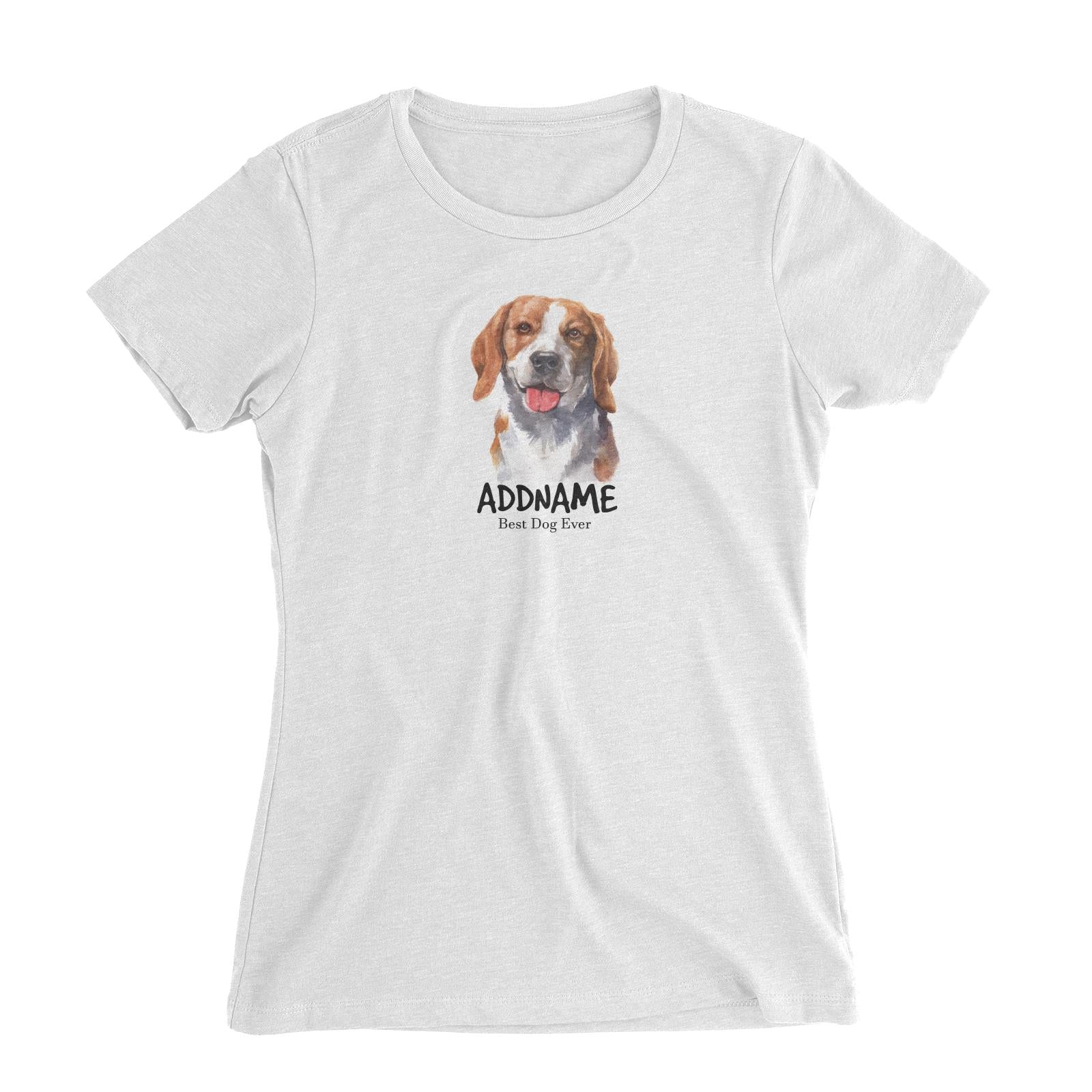 Watercolor Dog Beagle Smile Best Dog Ever Addname Women's Slim Fit T-Shirt