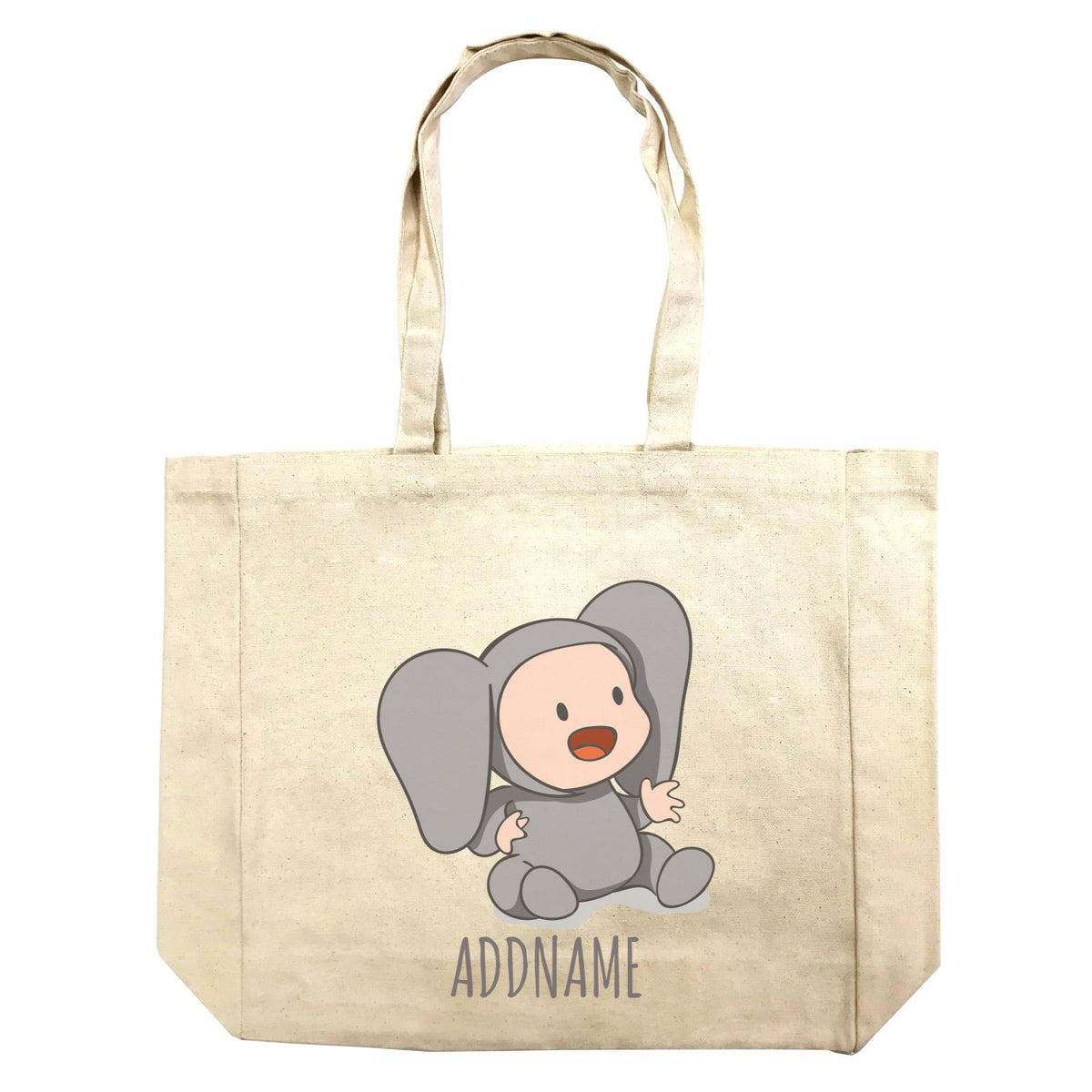 Cute Baby in Grey Elephant Suit Addname Shopping Bag