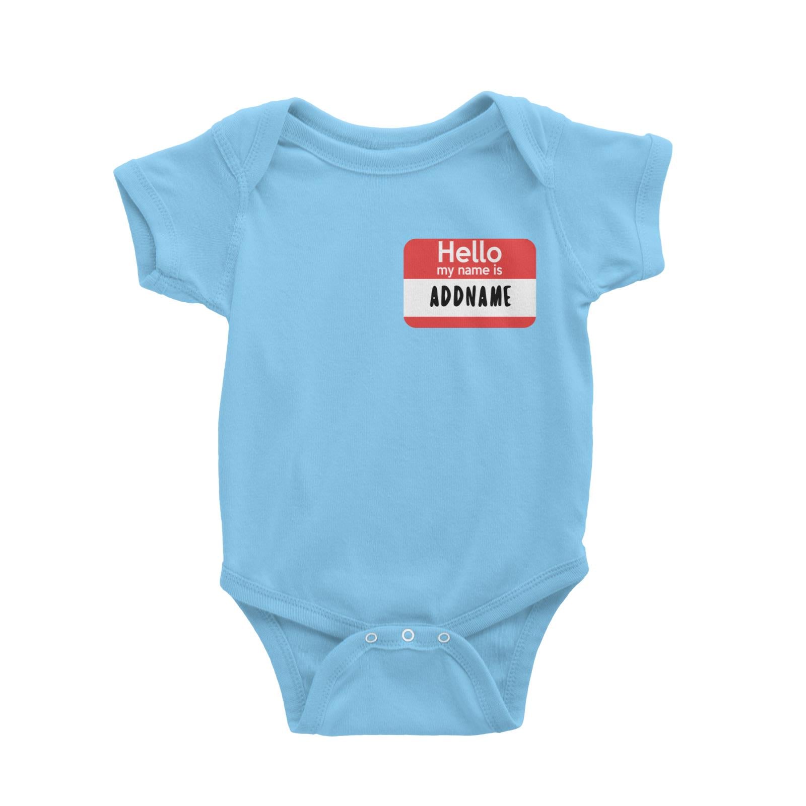 Hello My Name is Addname in Red Tag Baby Romper Personalizable Designs Basic Newborn
