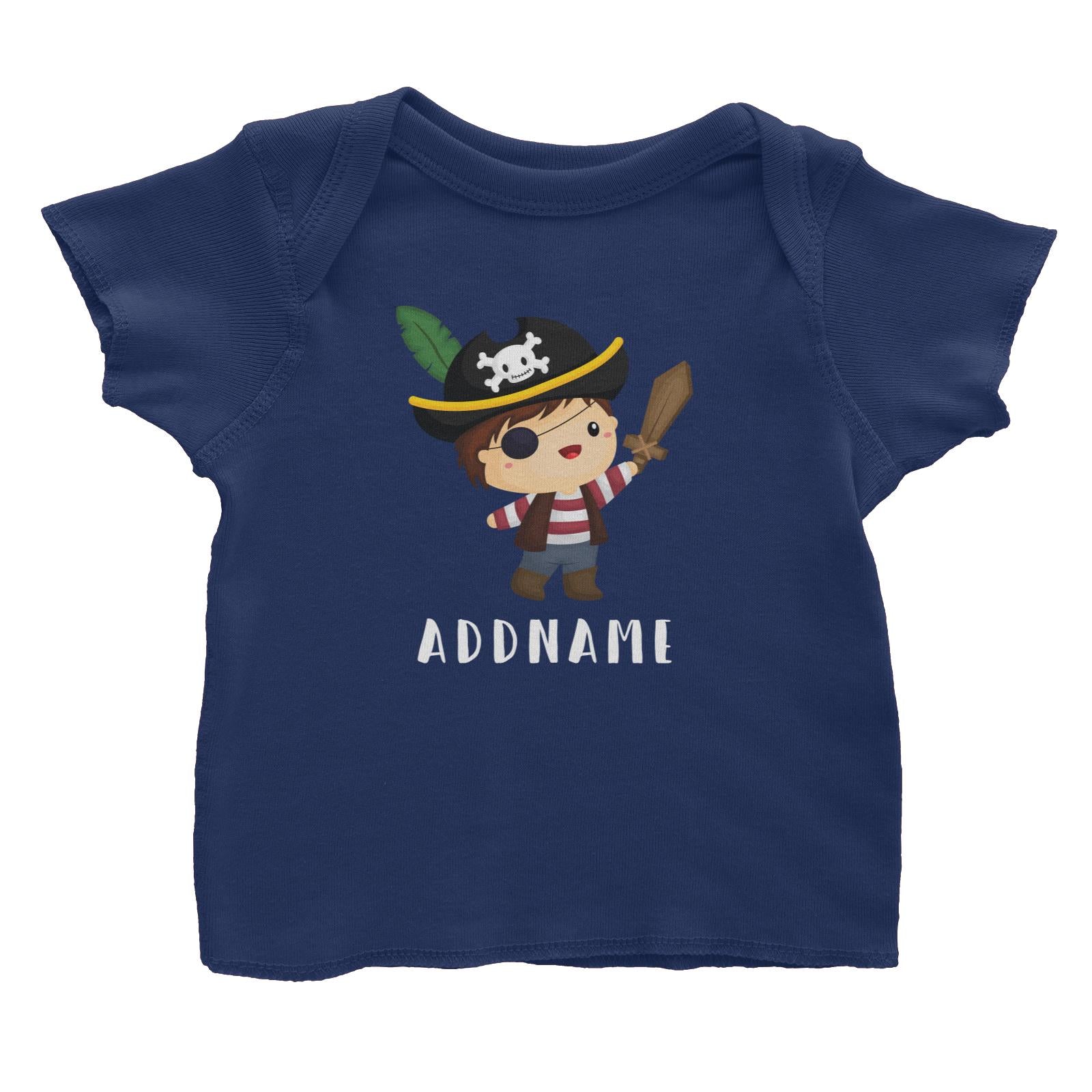 Birthday Pirate Captain Boy Playing Wodden Sword Addname Baby T-Shirt