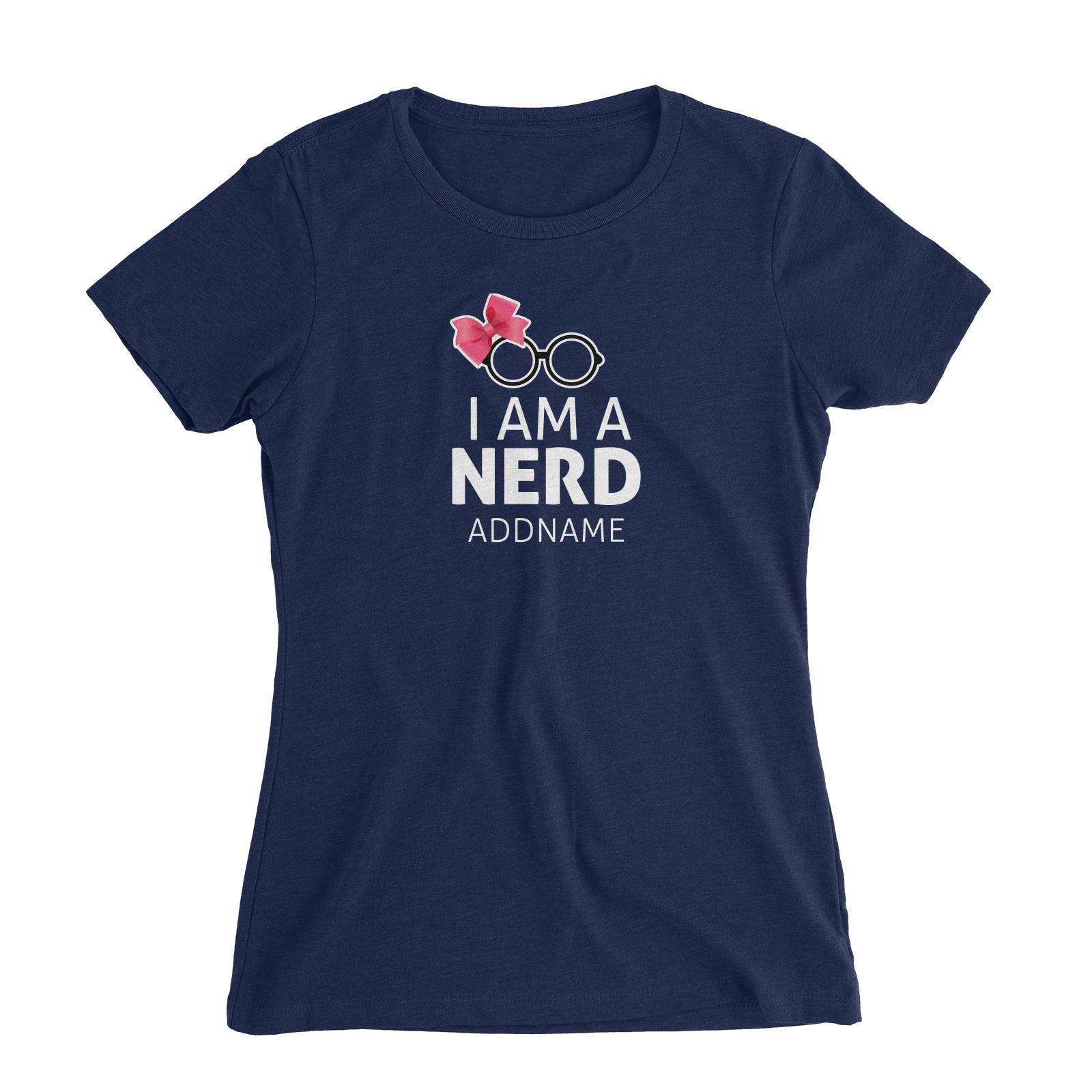I Am A Nerd With Ribbon And Glasses Women's Slim Fit T-Shirt