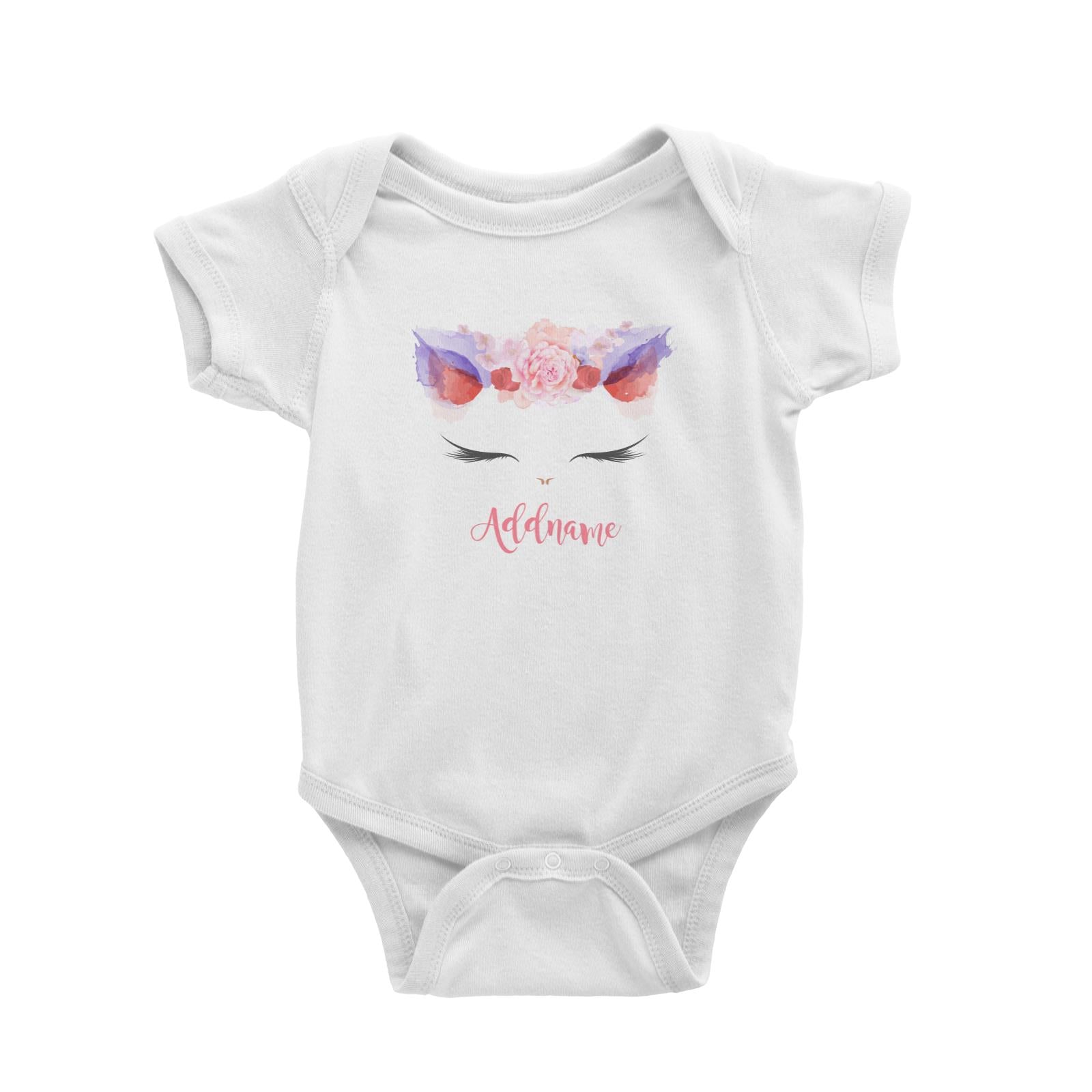 Pink and Red Roses Garland Cat Face Addname Baby Romper