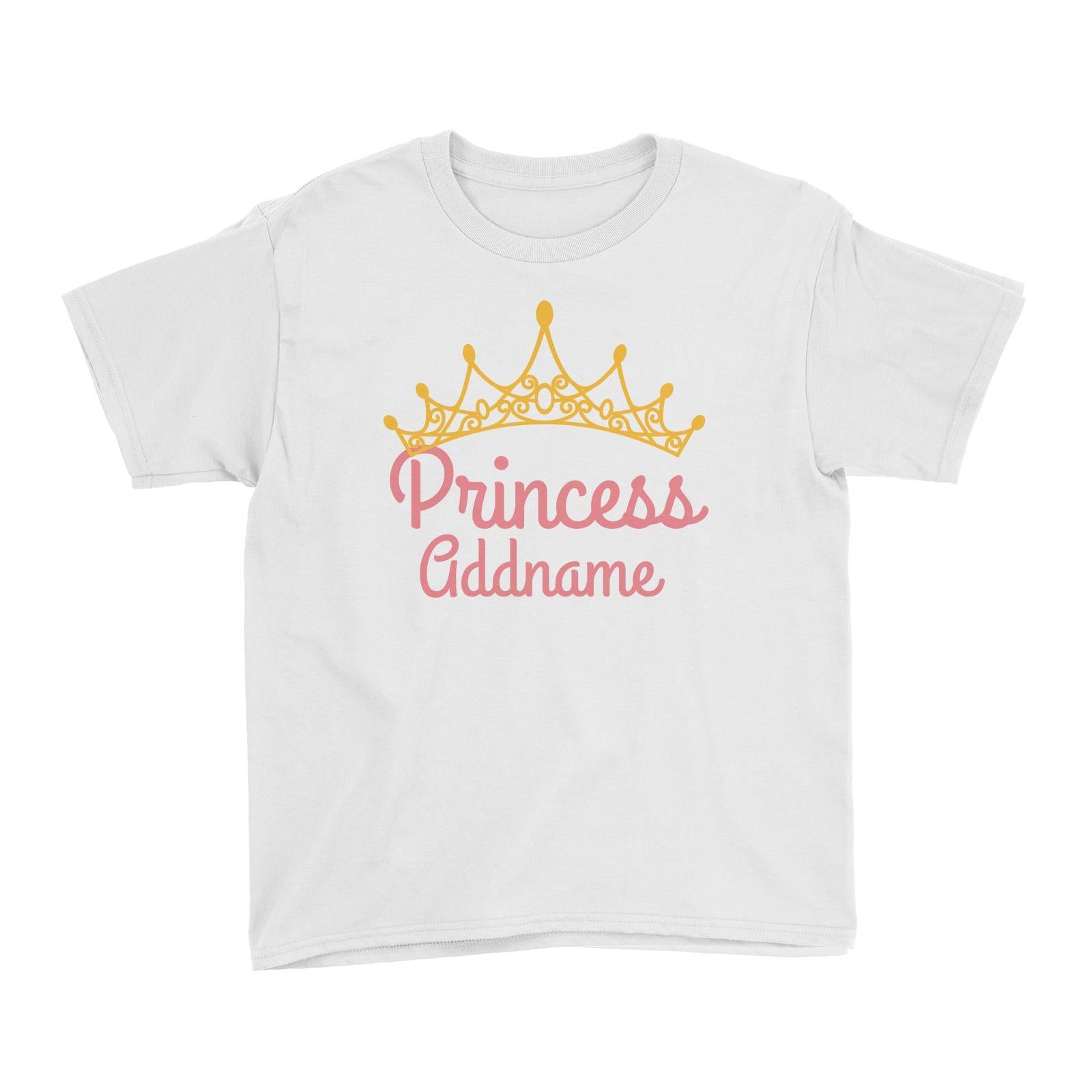 Pink Princess Addname with Tiara Kid's T-Shirt