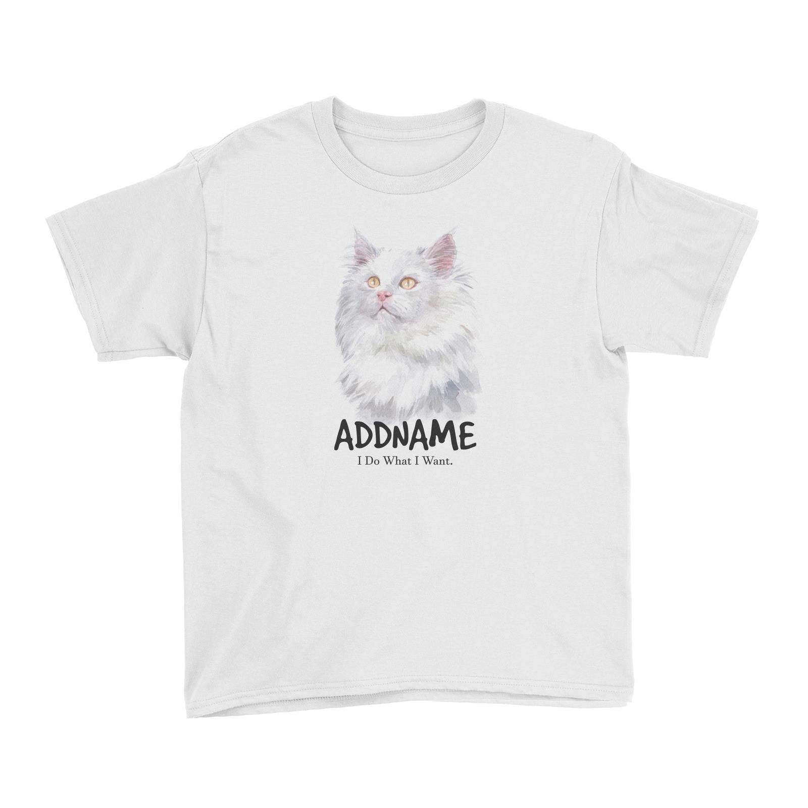 Watercolor Cat Deutsch Langhaar Katzen I Do What I Want Addname Kid's T-Shirt