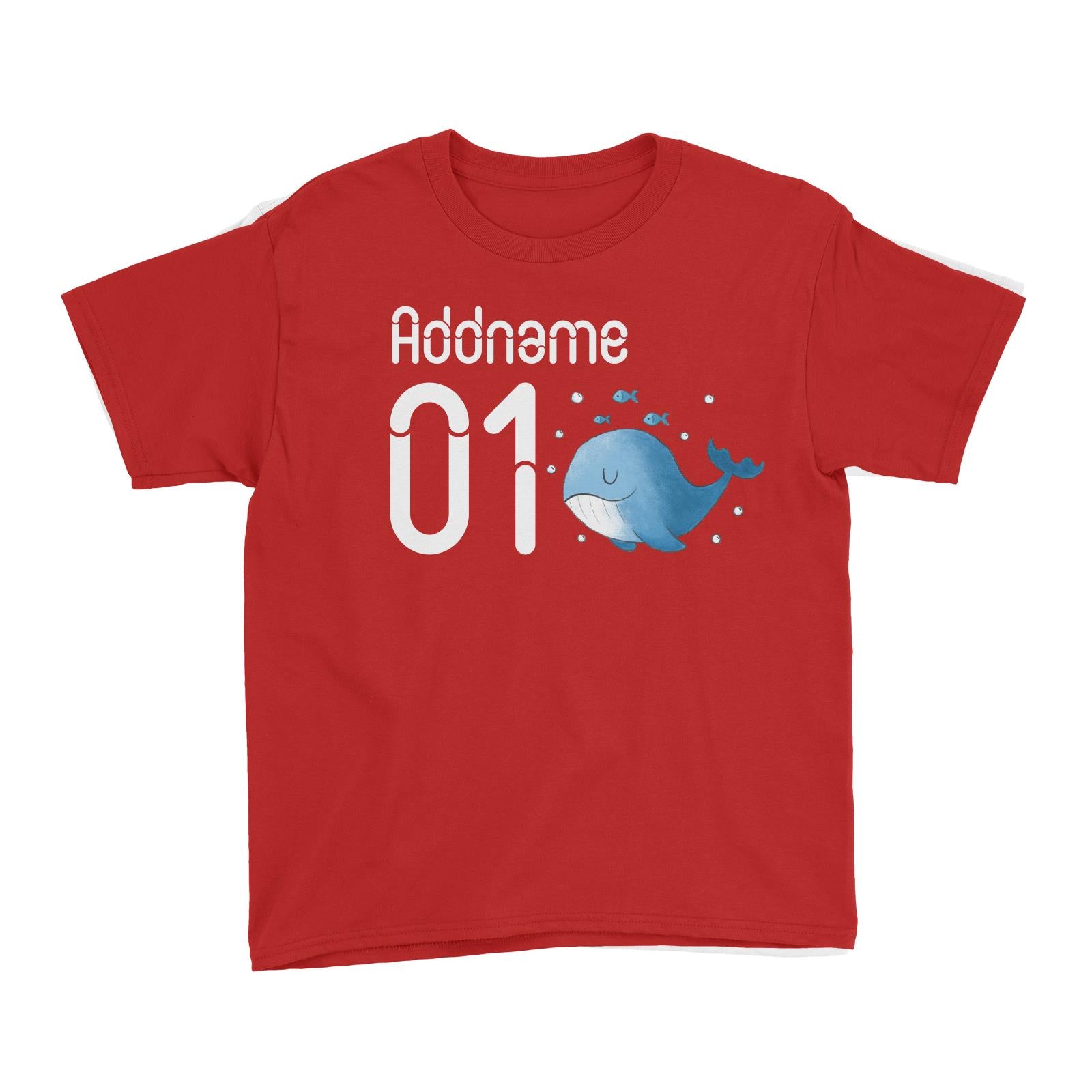 Name and Number Cute Hand Drawn Style Whale Kid's T-Shirt