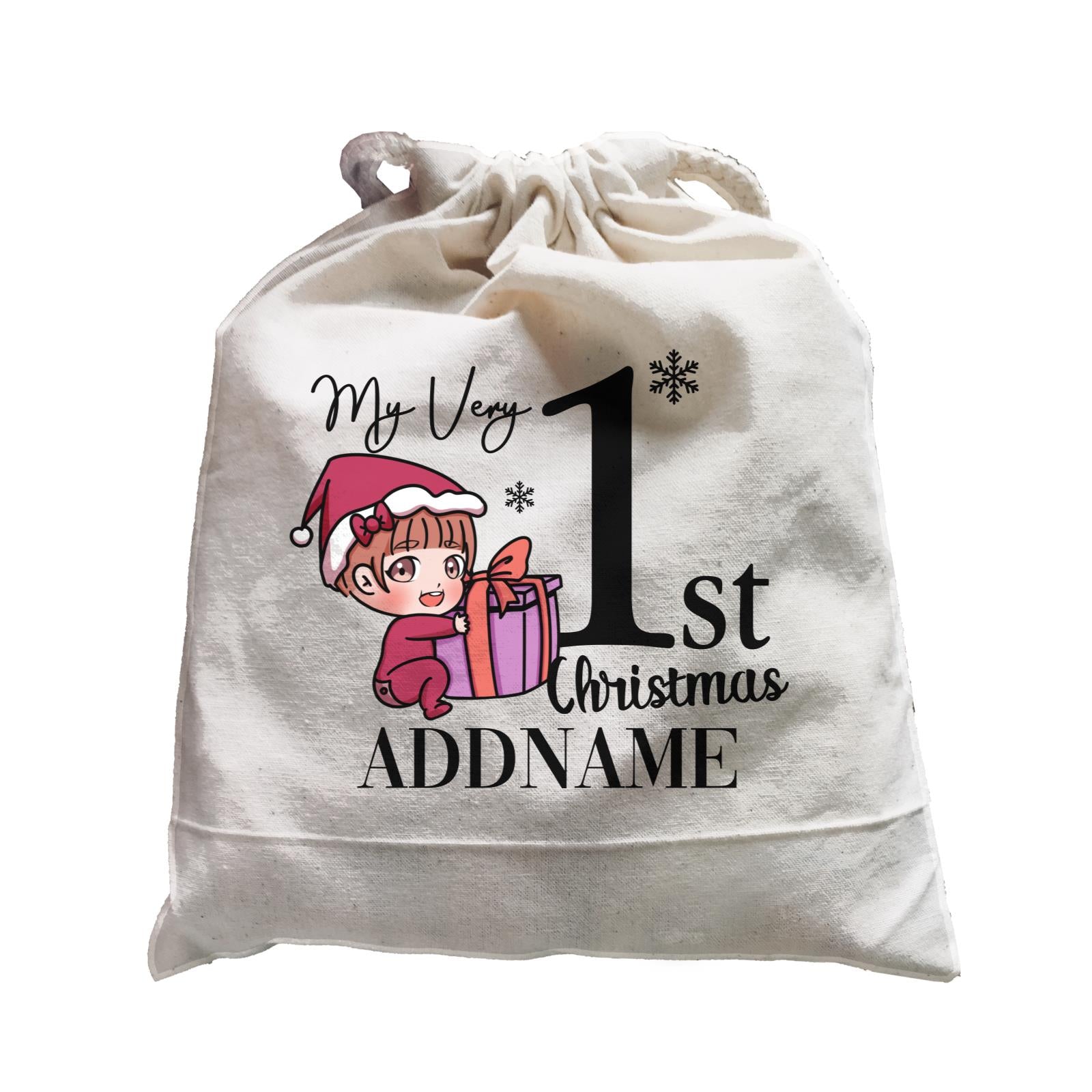 Xmas Christmas Chibi Family My Very 1st Christmas Baby Girl Holding Present Satchel