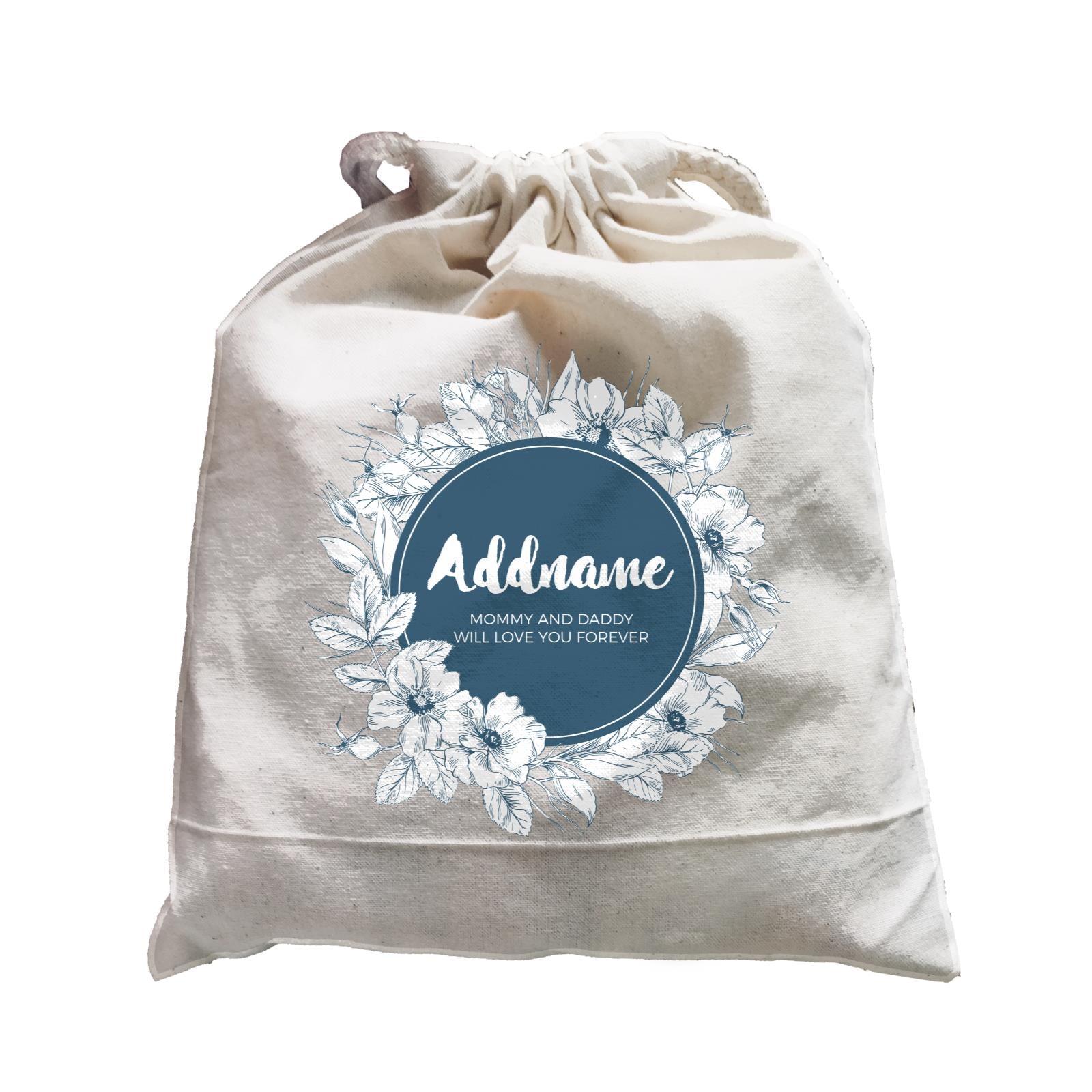 Navy Blue Flower Wreath Personalizable with Name and Text Satchel