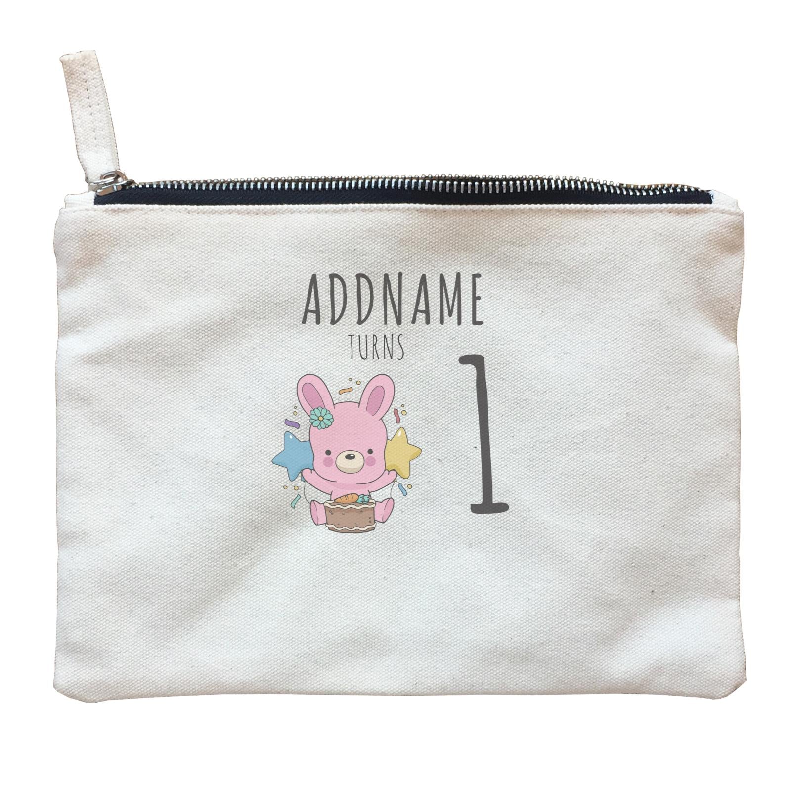 Birthday Sketch Animals Rabbit With Carrot Cake Addname Turns 1 Zipper Pouch