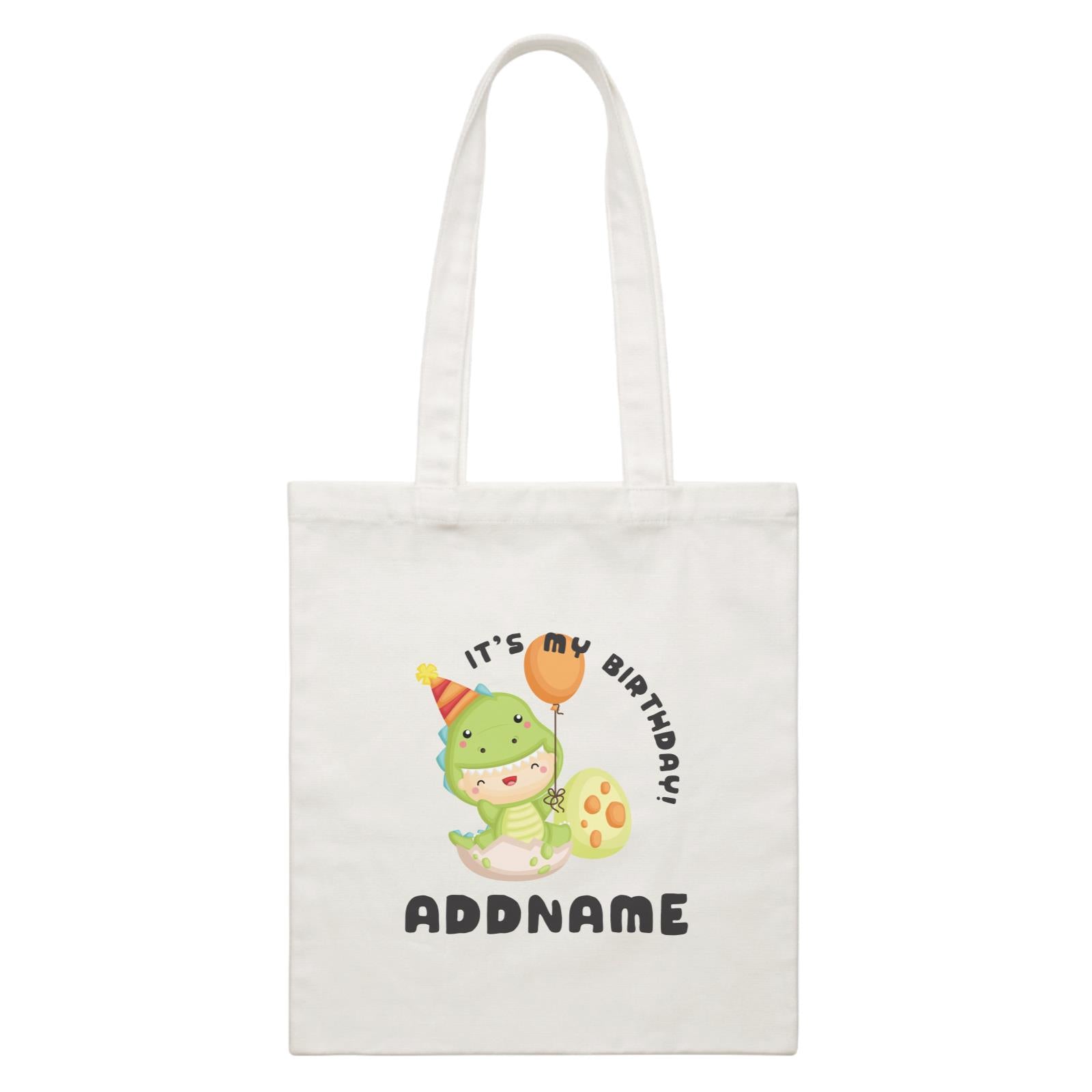 Birthday Dinosaur Happy Baby Wearing Dinosaur Suit It's My Birthday Addname White Canvas Bag