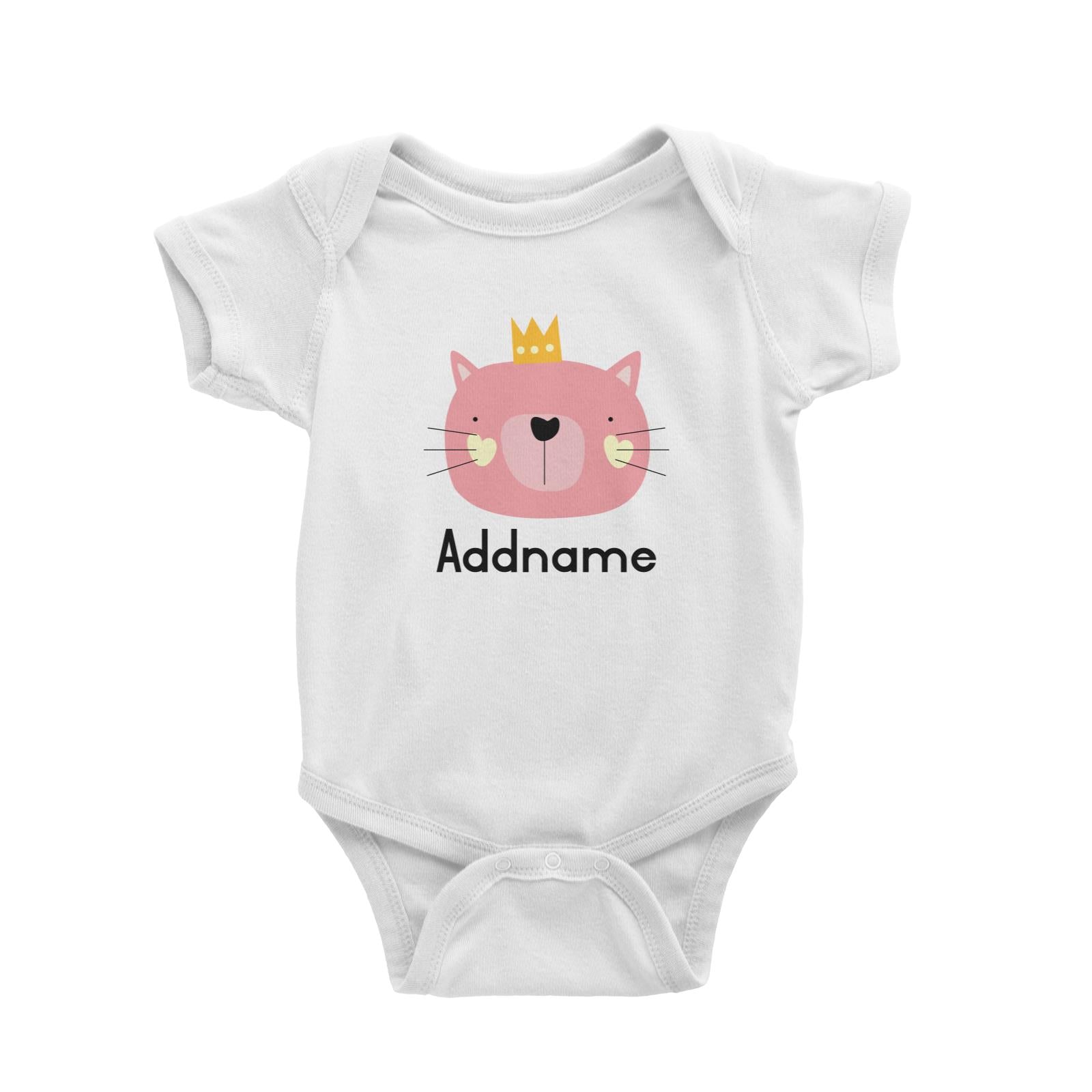 Crown Animal Pink Cat with Heart Blush and Whiskers Addname Baby Romper
