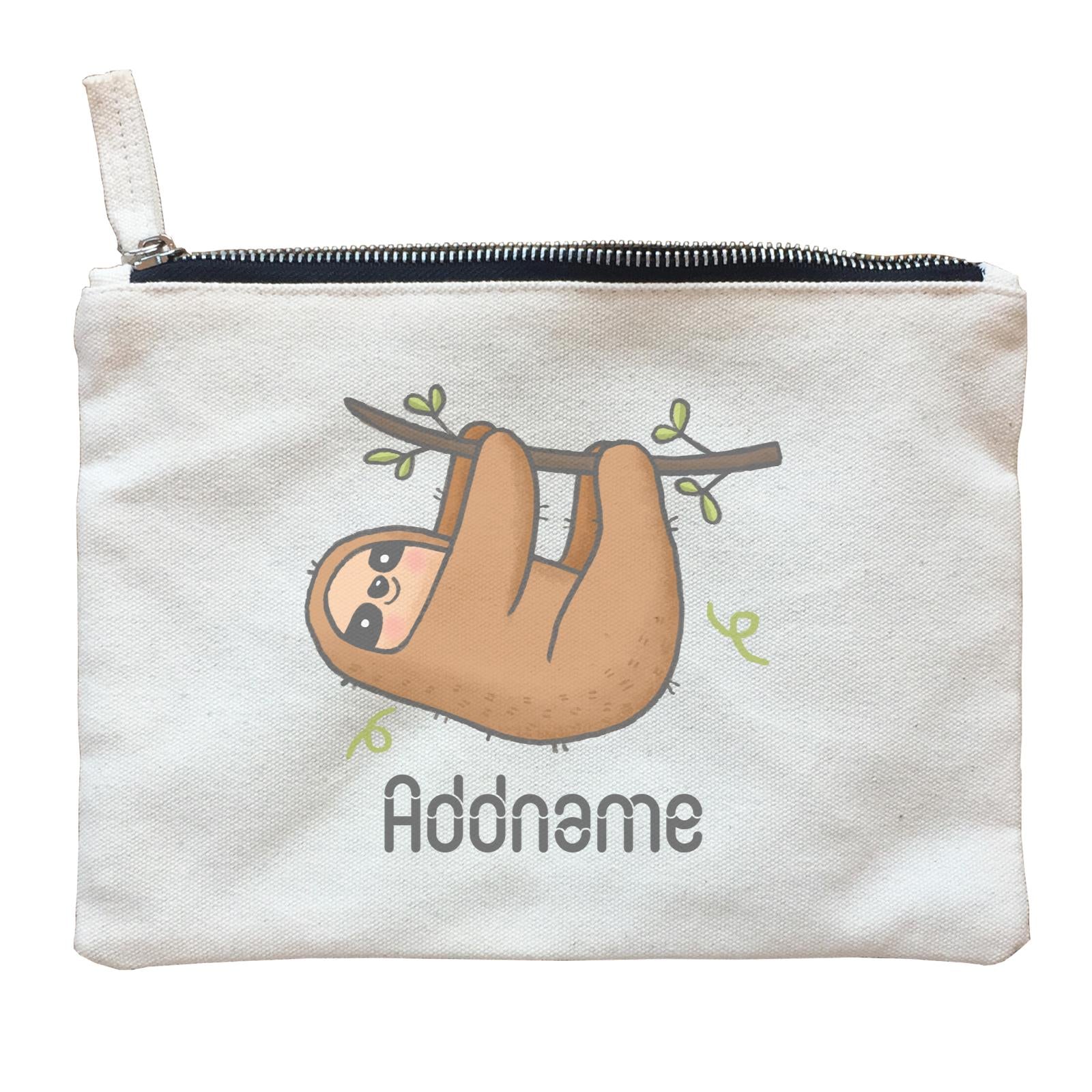 Cute Hand Drawn Style Sloth Addname Zipper Pouch