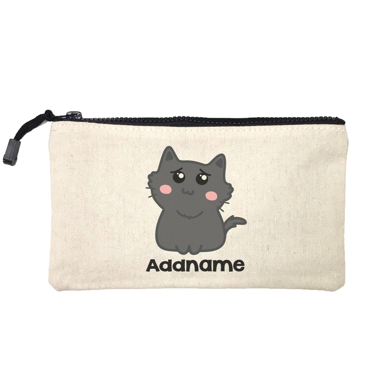 Drawn Adorable Cats Dark Grey Addname Mini Accessories Stationery Pouch