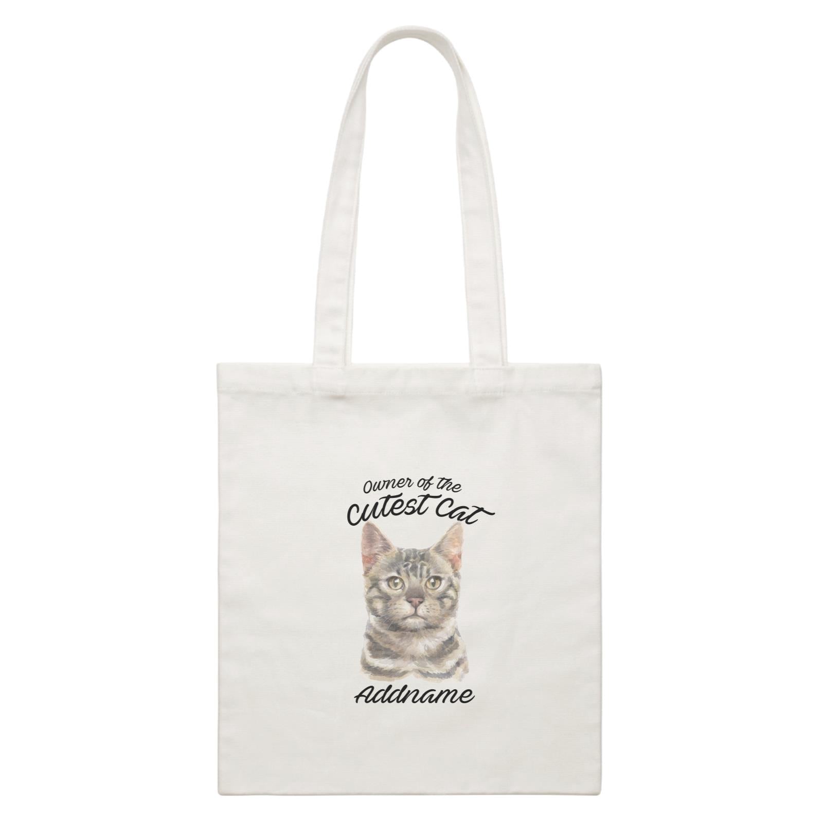 Watercolor Owner Of The Cutest Cat Bengal Grey Addname White Canvas Bag