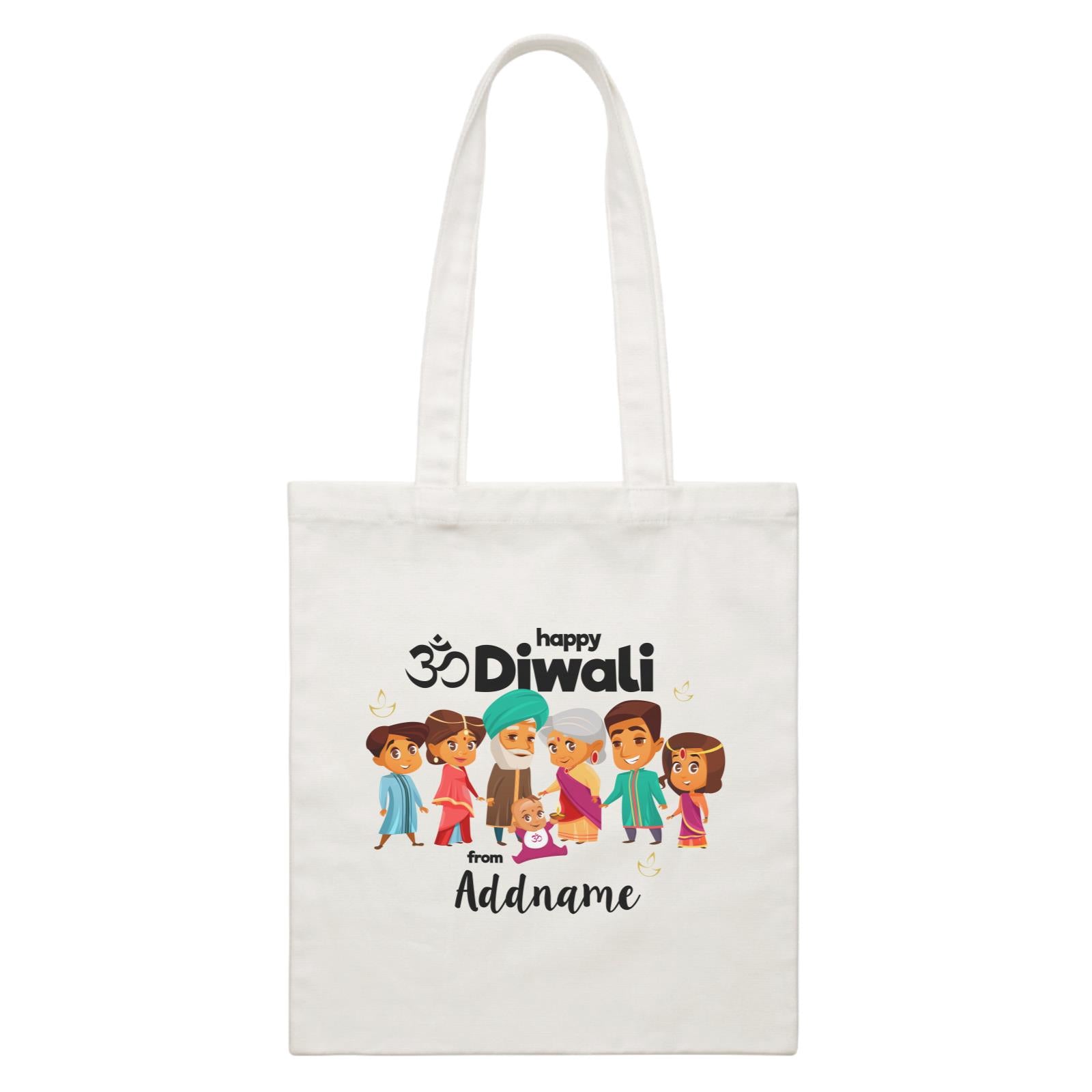 Cute Family Extended OM Happy Diwali From Addname White Canvas Bag