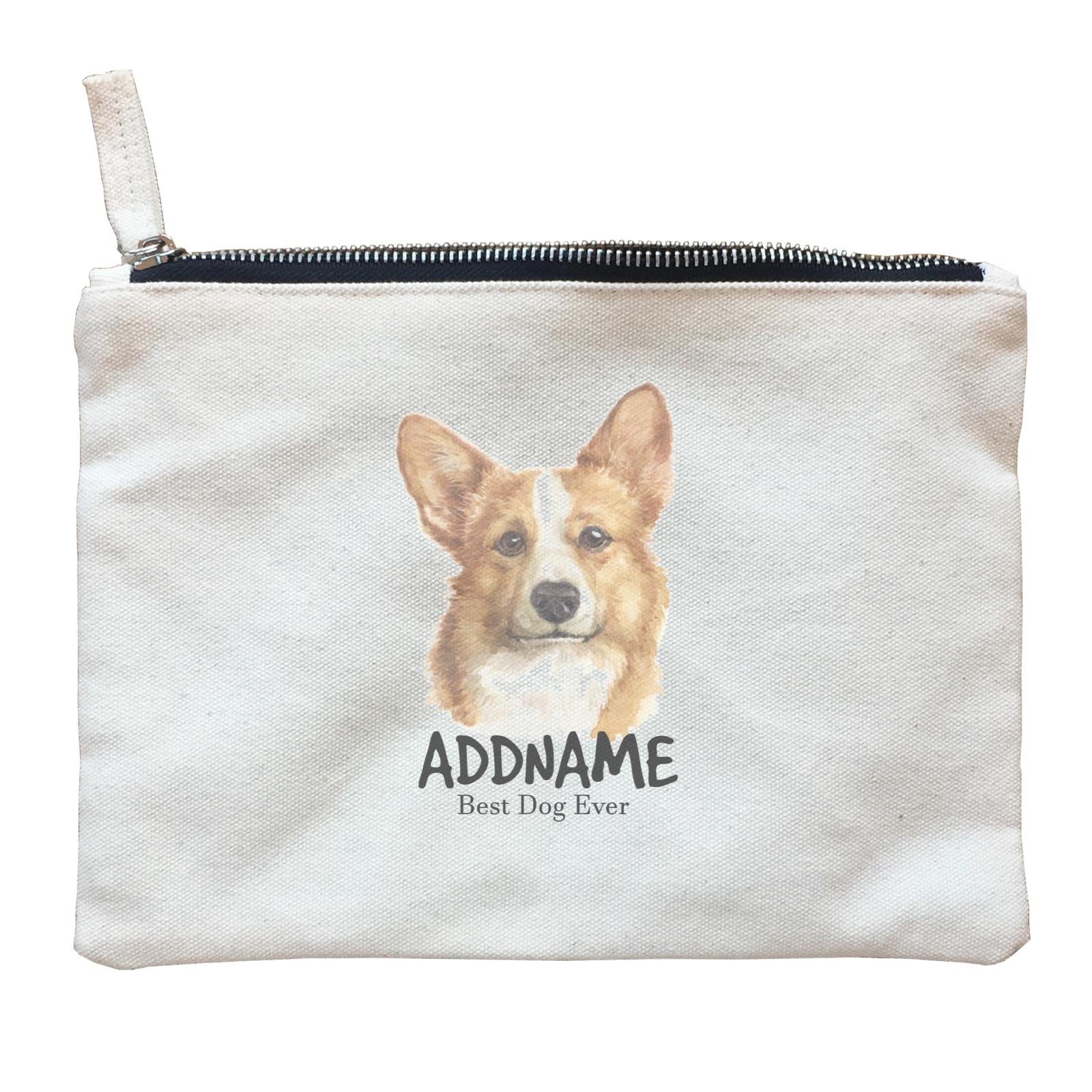 Watercolor Dog Welsh Corgi Smile Best Dog Ever Addname Zipper Pouch