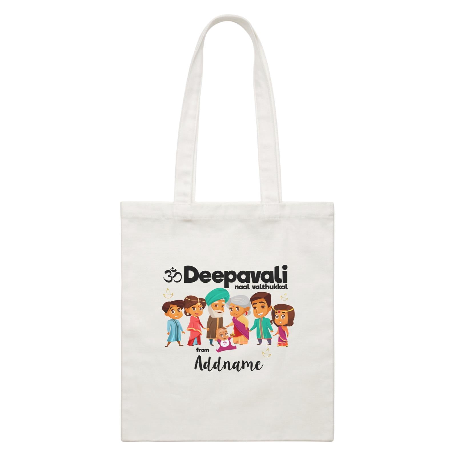 Cute Family Extended OM Deepavali From Addname White Canvas Bag