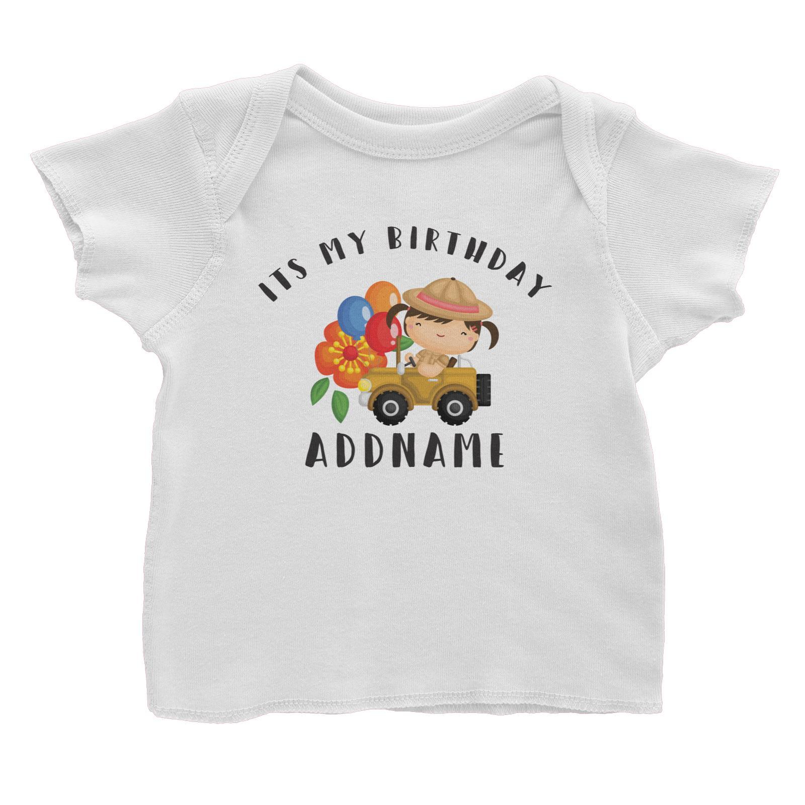 Birthday Safari Explorer Girl Driving Jeep Car It's My Birthday Addname Baby T-Shirt