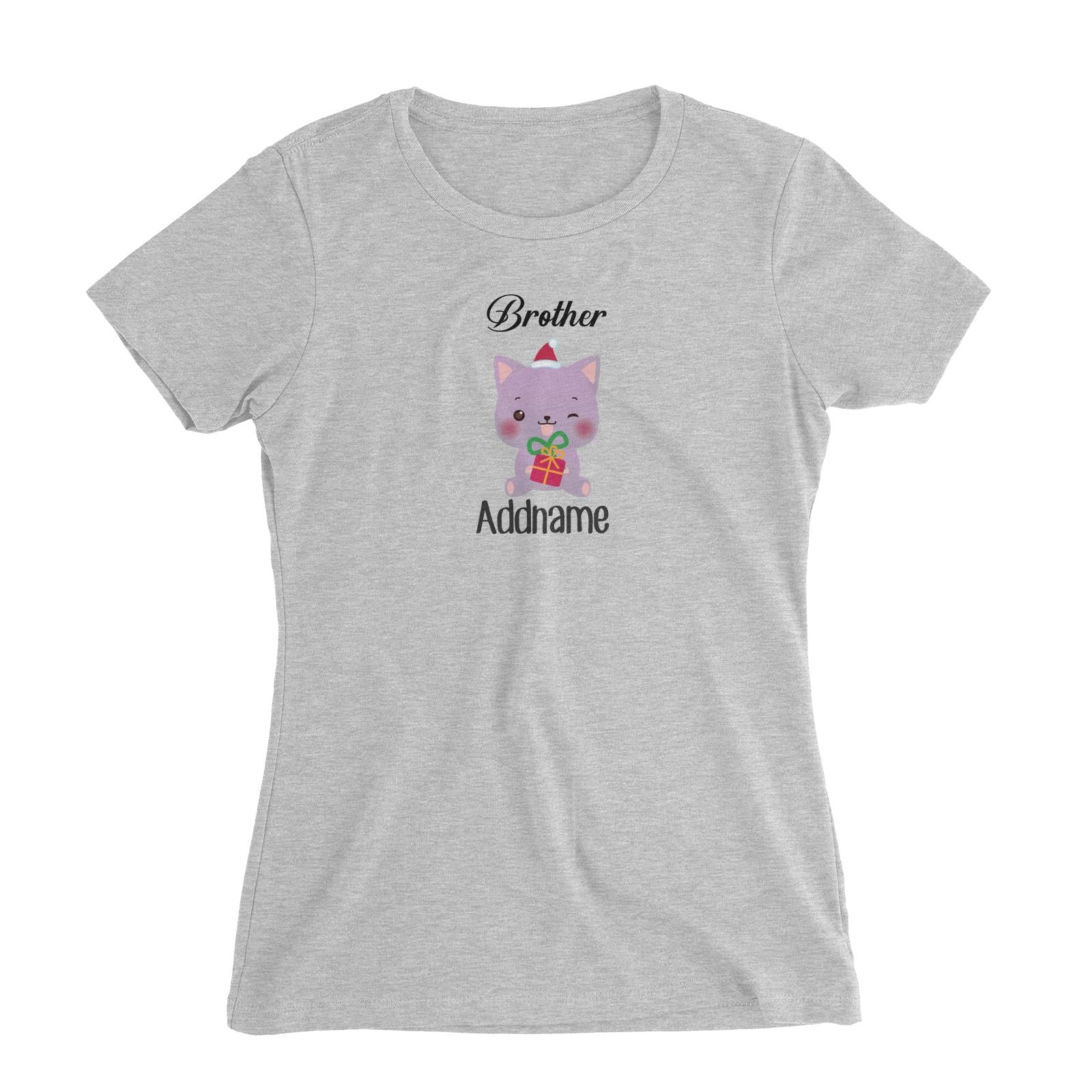 Christmas Cute Animal Series Brother Cat Women's Slim Fit T-Shirt