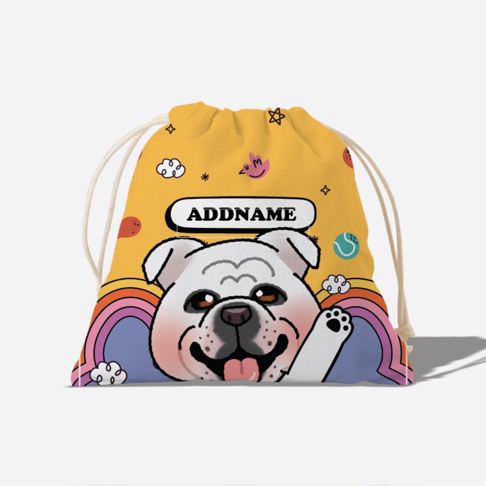 Paw Print Series Full Print Satchel - White English Bulldog