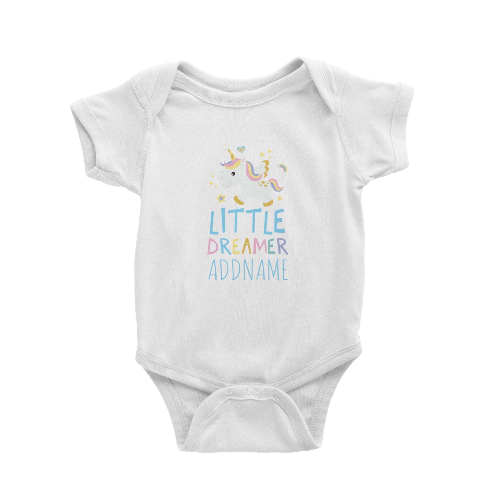 Sweet Unicorn Little Dreamer White Baby Romper Personalizable Designs