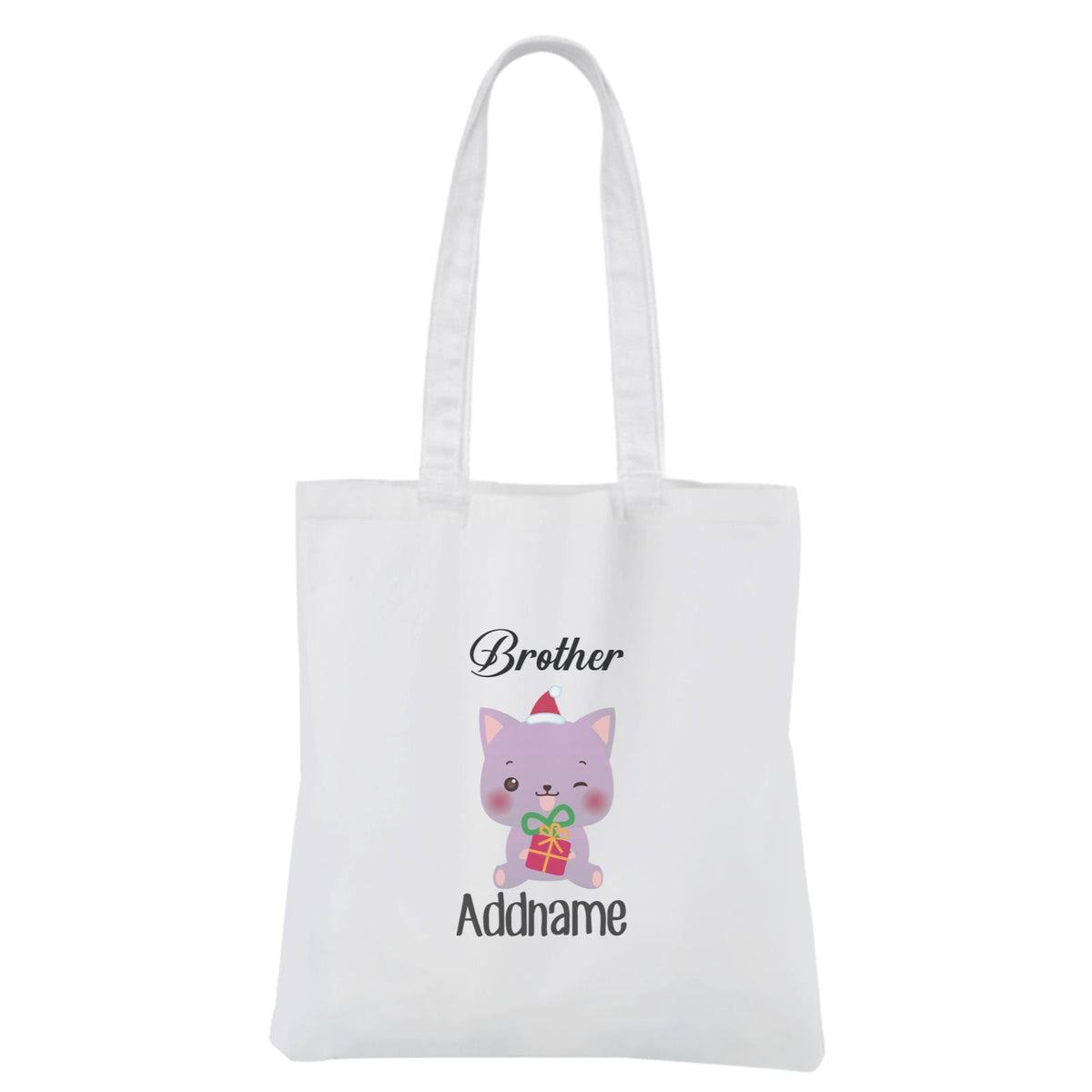 Christmas Cute Animal Series Brother Cat White Canvas Bag