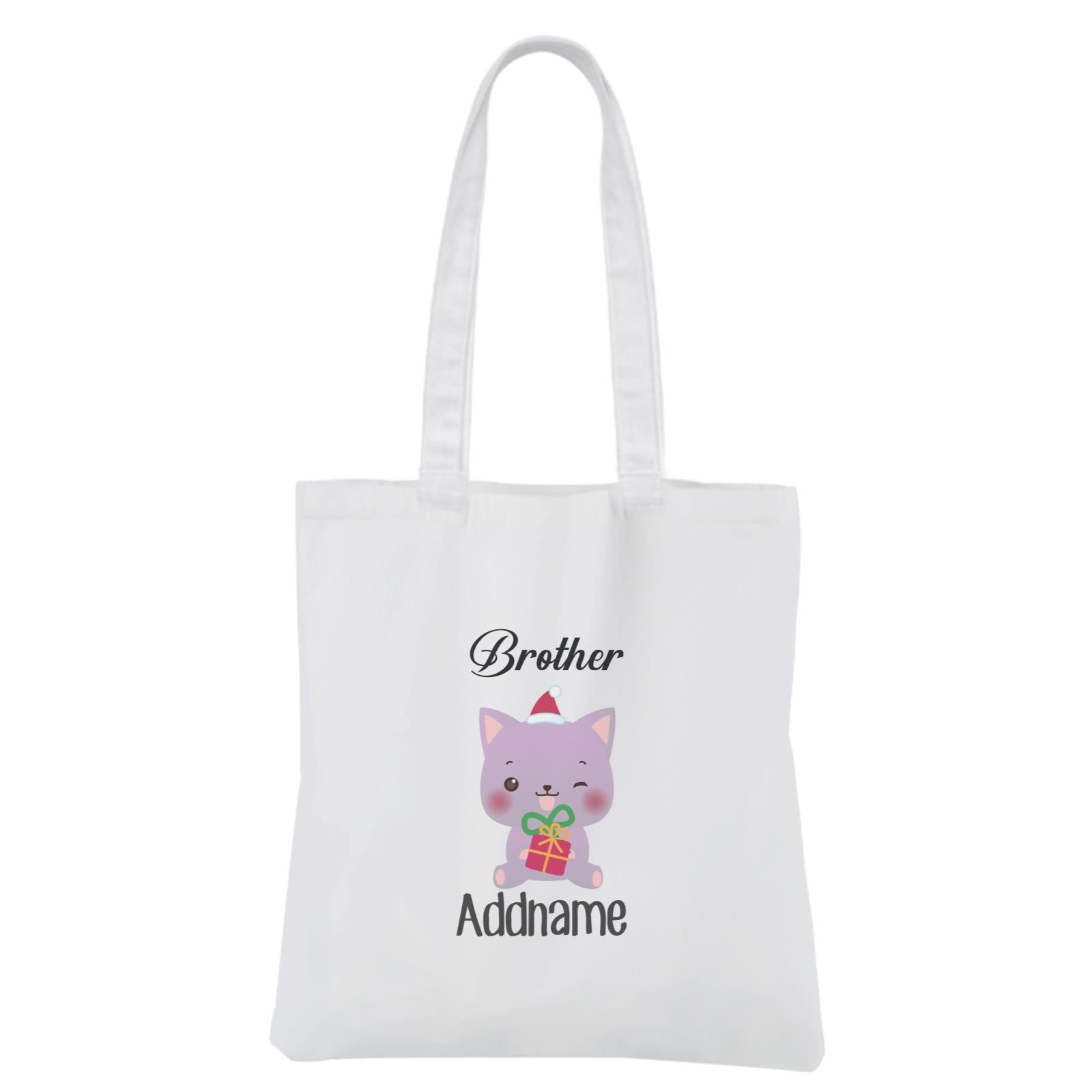 Christmas Cute Animal Series Brother Cat White Canvas Bag