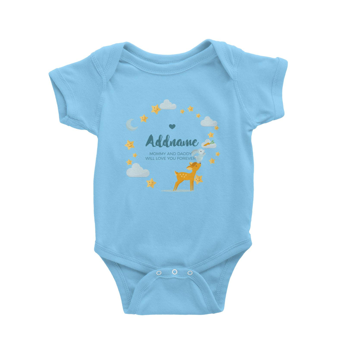 Cute Deer and Rabbit with Star and Moon Elements Personalizable with Name and Text Baby Romper