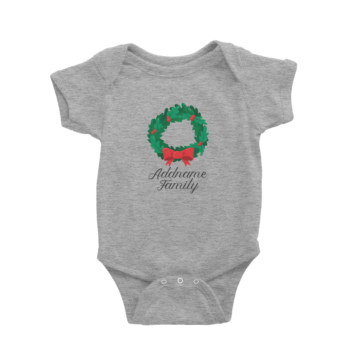 Christmas Series Wreath with Ribbon Addname Family Baby Romper