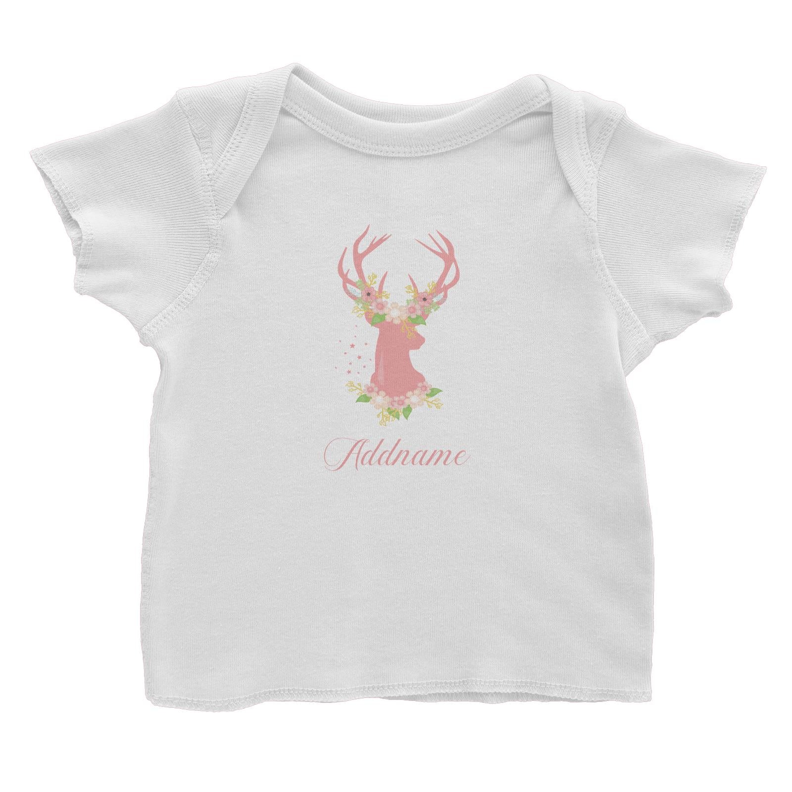 Basic Family Series Pastel Deer Pink Deer With Flower Addname Baby T-Shirt