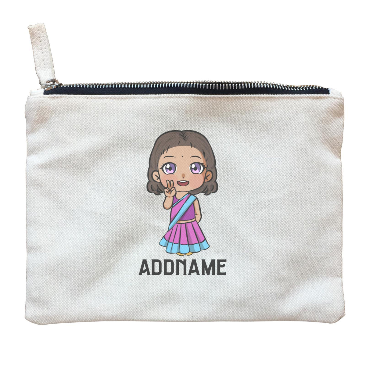 Deepavali Series Chibi Little Girl Front Addname Zipper Pouch
