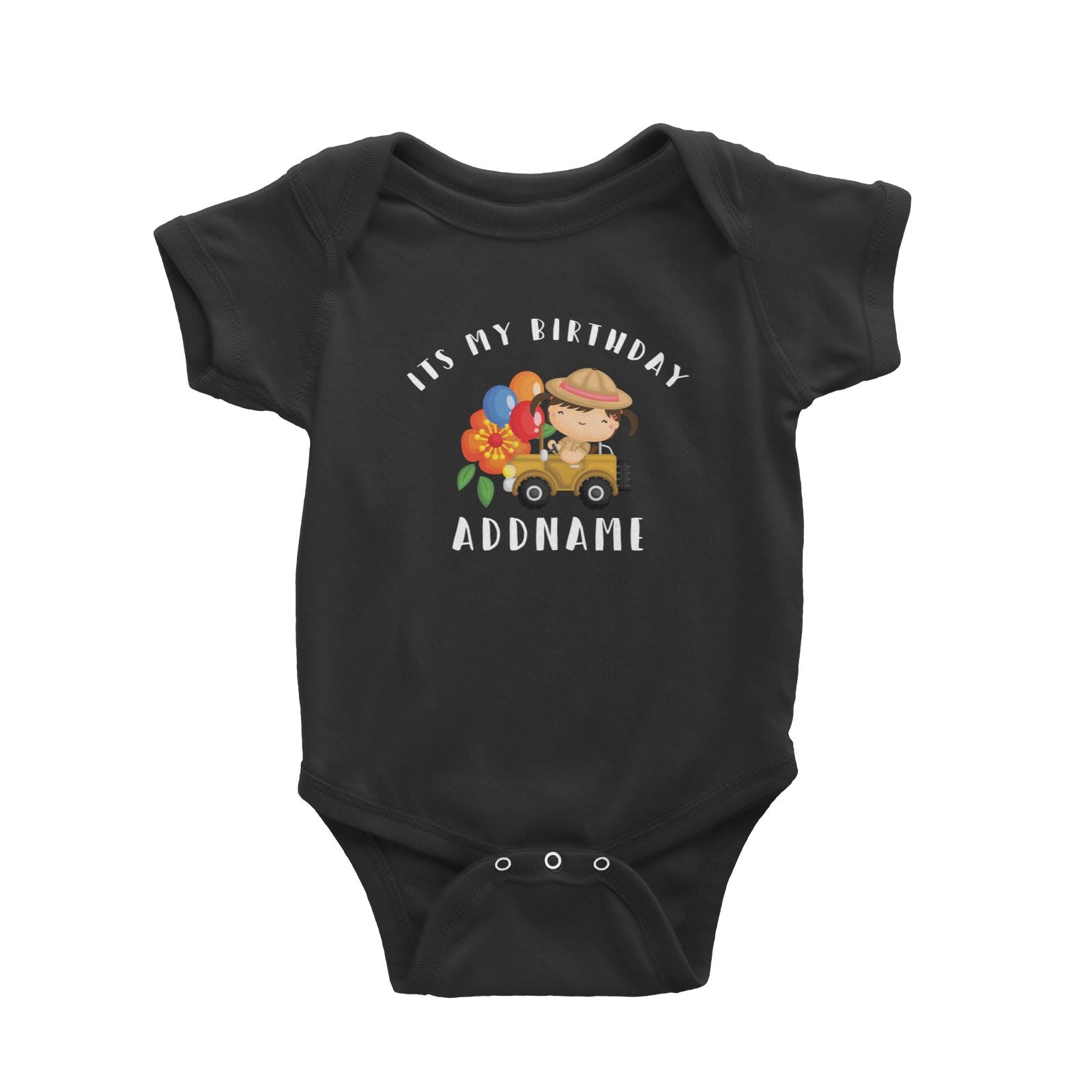 Birthday Safari Explorer Girl Driving Jeep Car It's My Birthday Addname Baby Romper