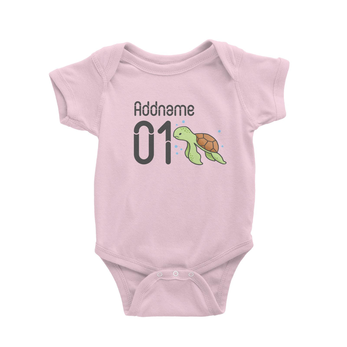 Name and Number Cute Hand Drawn Style Turtle Baby Romper