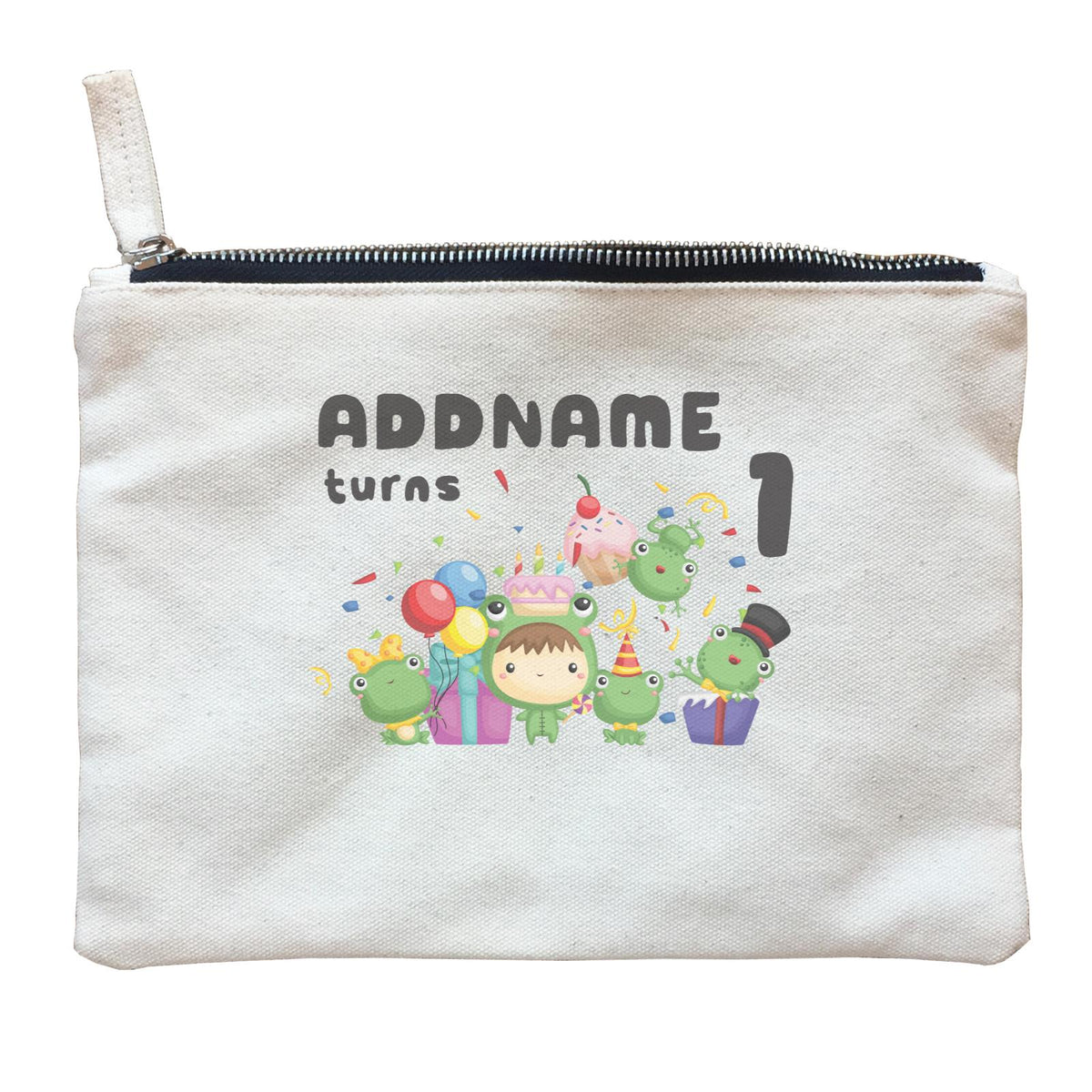 Birthday Frog Happy Frog Group Addname Turns 1 Zipper Pouch