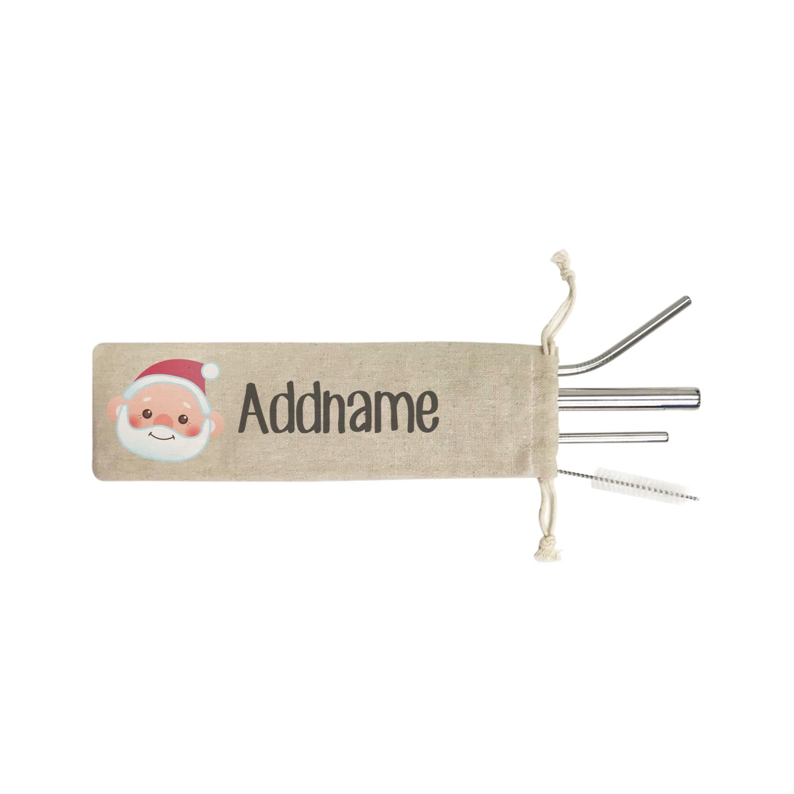 Christmas Cute Wreath Grandpa 4SS 4-in-1 Stainless Steel Straw Set In a Satchel
