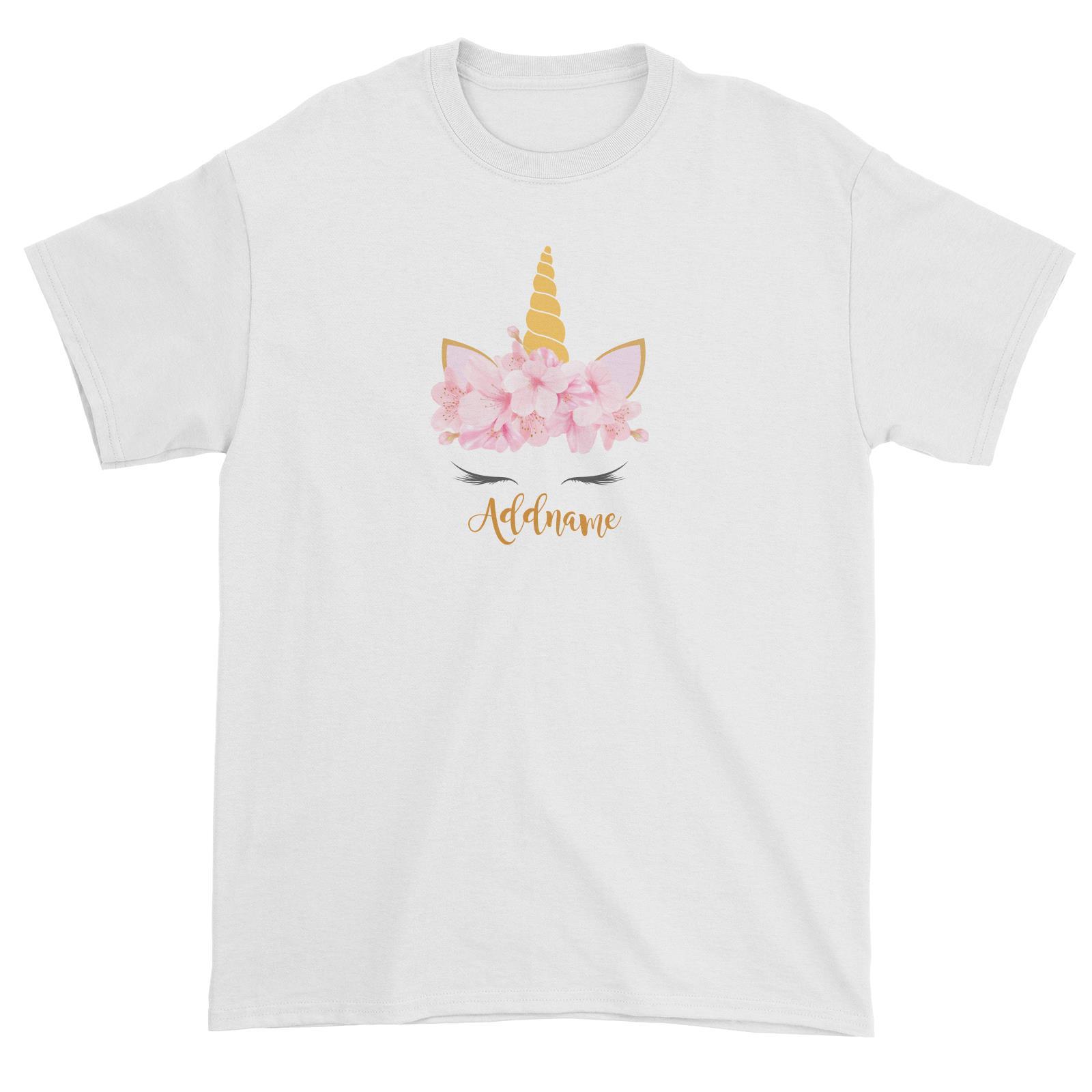 Pink Flower Garland Unicorn Face Addname Unisex T-Shirt