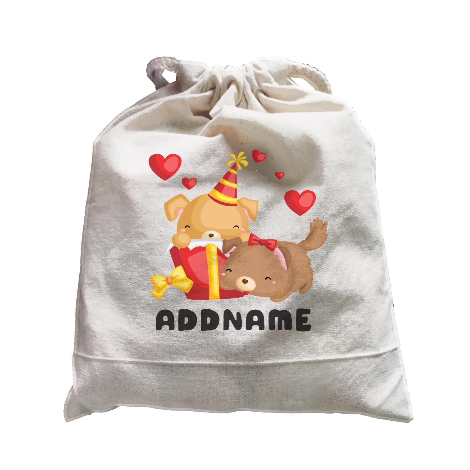Birthday Friendly Animals Happy Two Dogs Open Present Addname Satchel