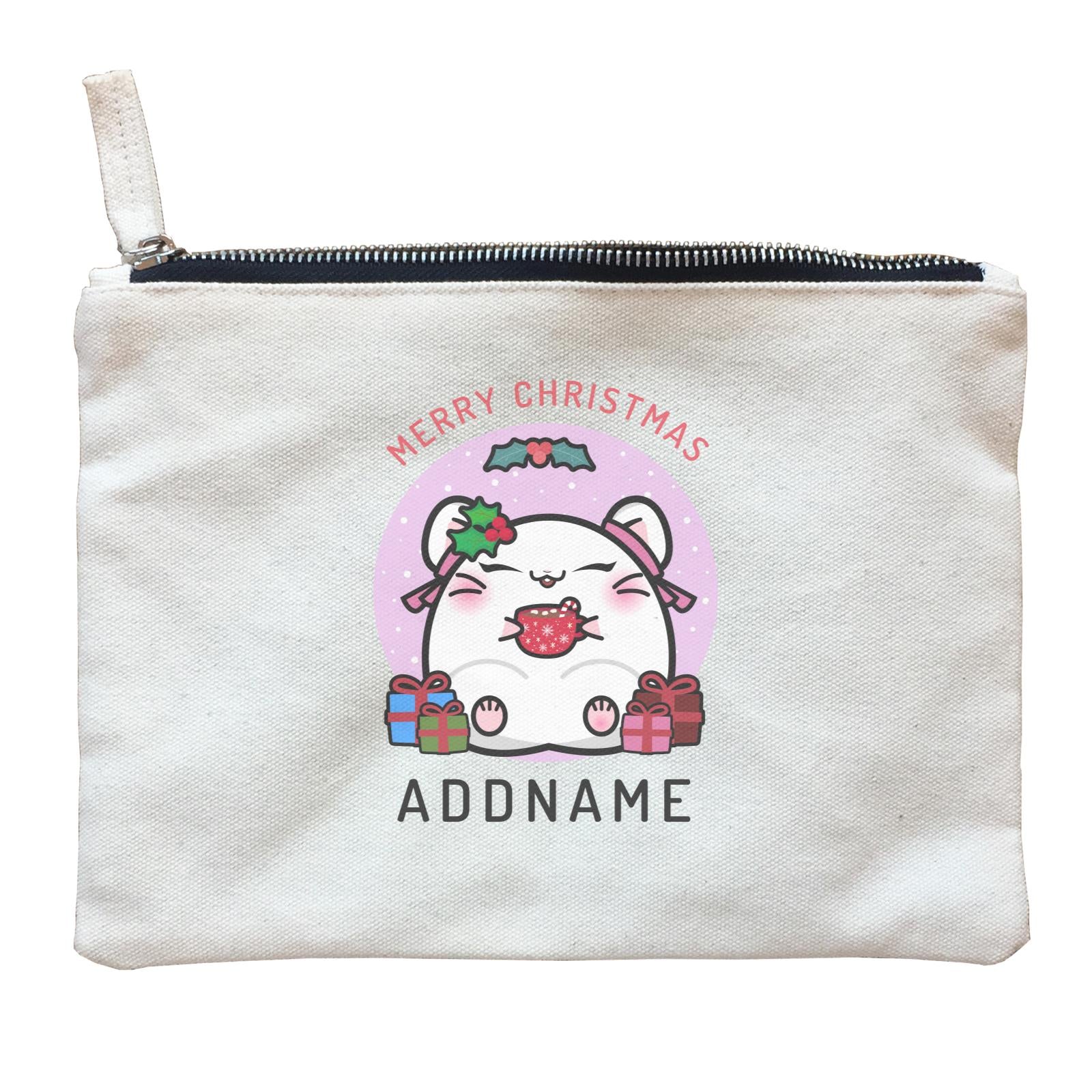 Merry Christmas Cute Santa Mistletoe Girl Hamster with Gifts Zipper Pouch