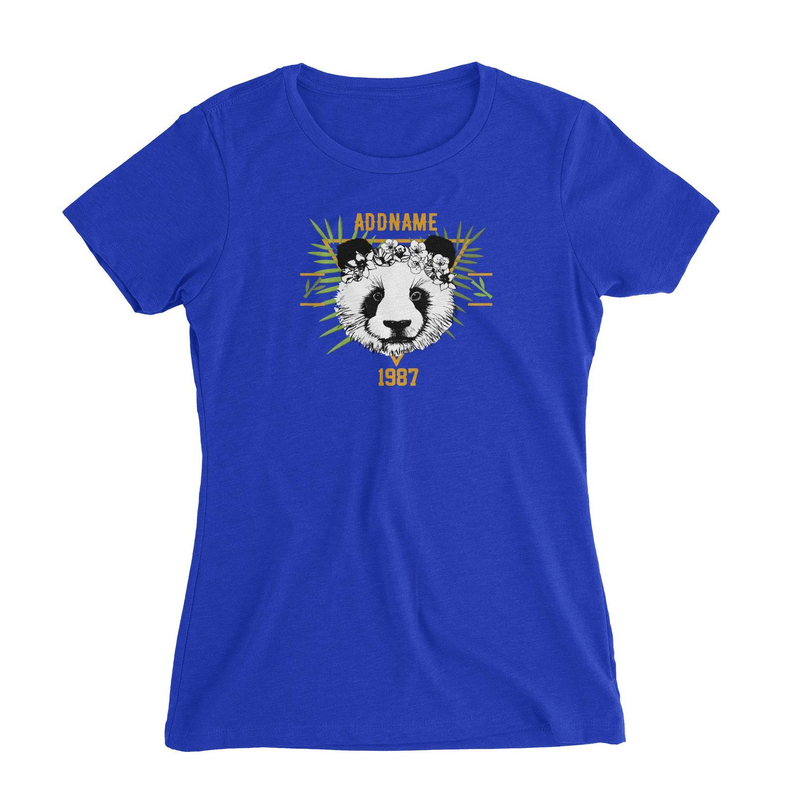 Jersey Panda With Flower Personalizable with Name and Year Women's Slim Fit T-Shirt