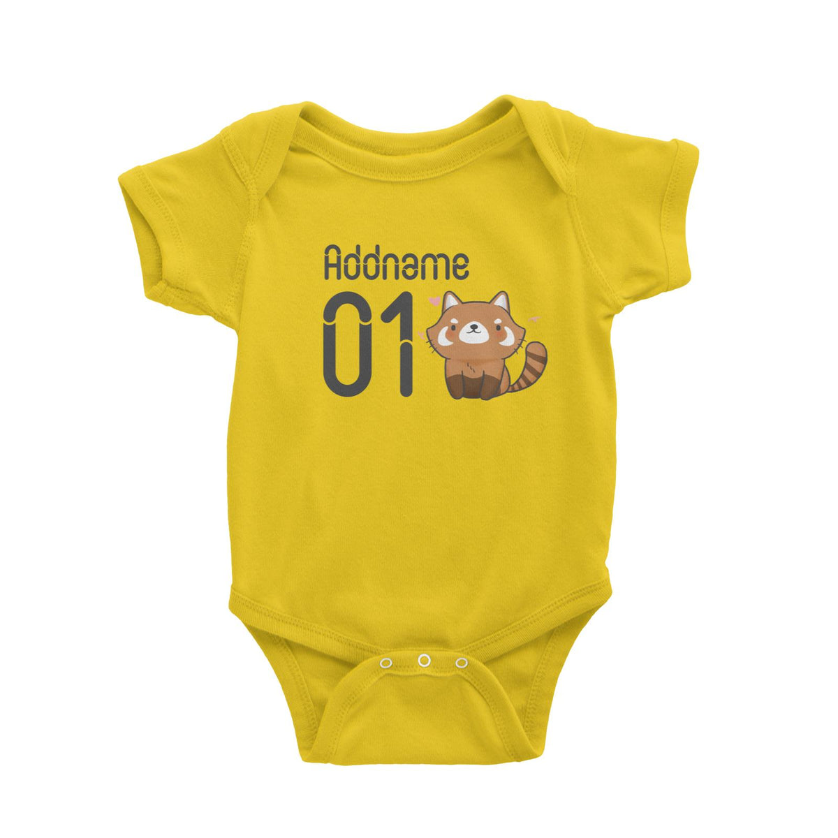 Name and Number Cute Hand Drawn Style Red Panda Baby Romper