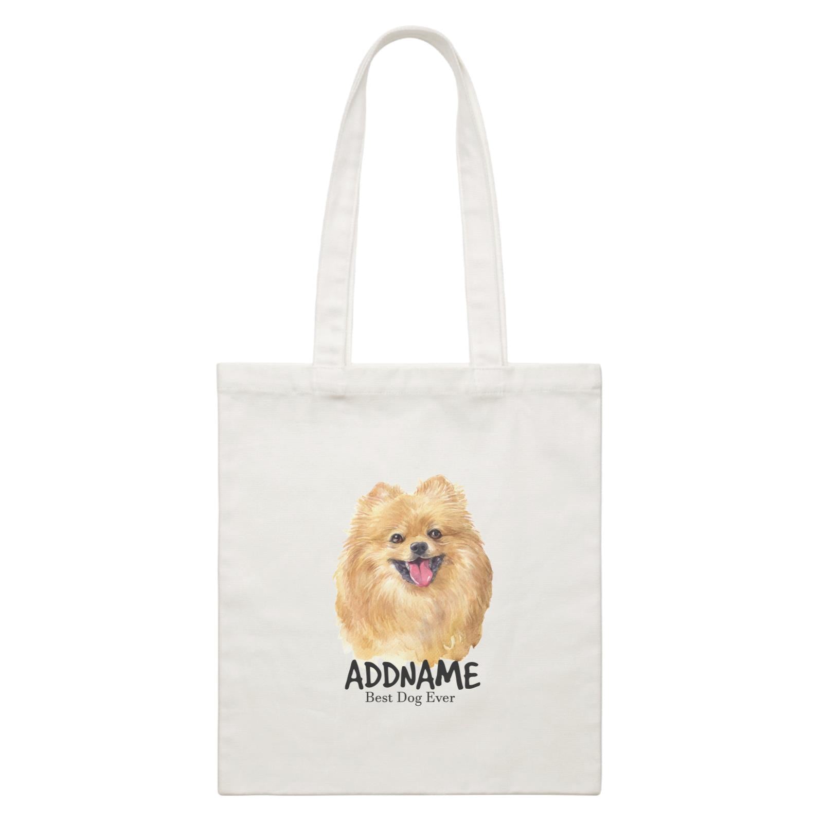 Watercolor Dog Pomeranian Happy Best Dog Ever Addname White Canvas Bag