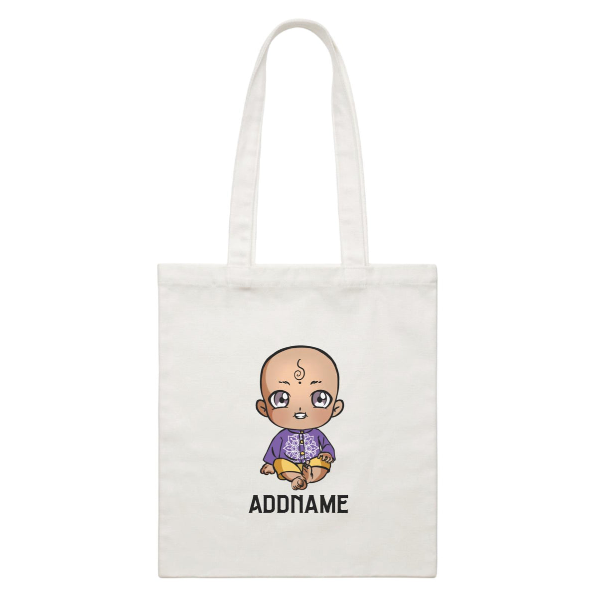 Deepavali Series Chibi Baby Boy Front Addname White Canvas Bag