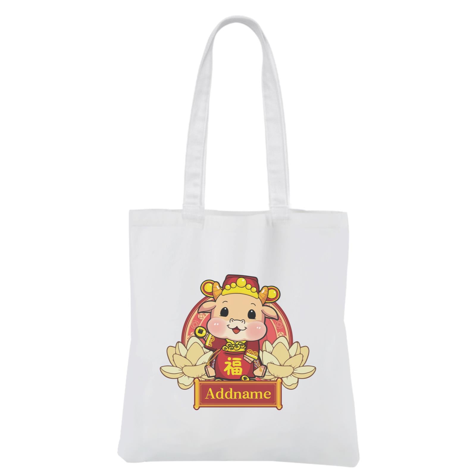 [CNY 2021] Gold Lotus Series Cow of Wealth White Canvas Bag
