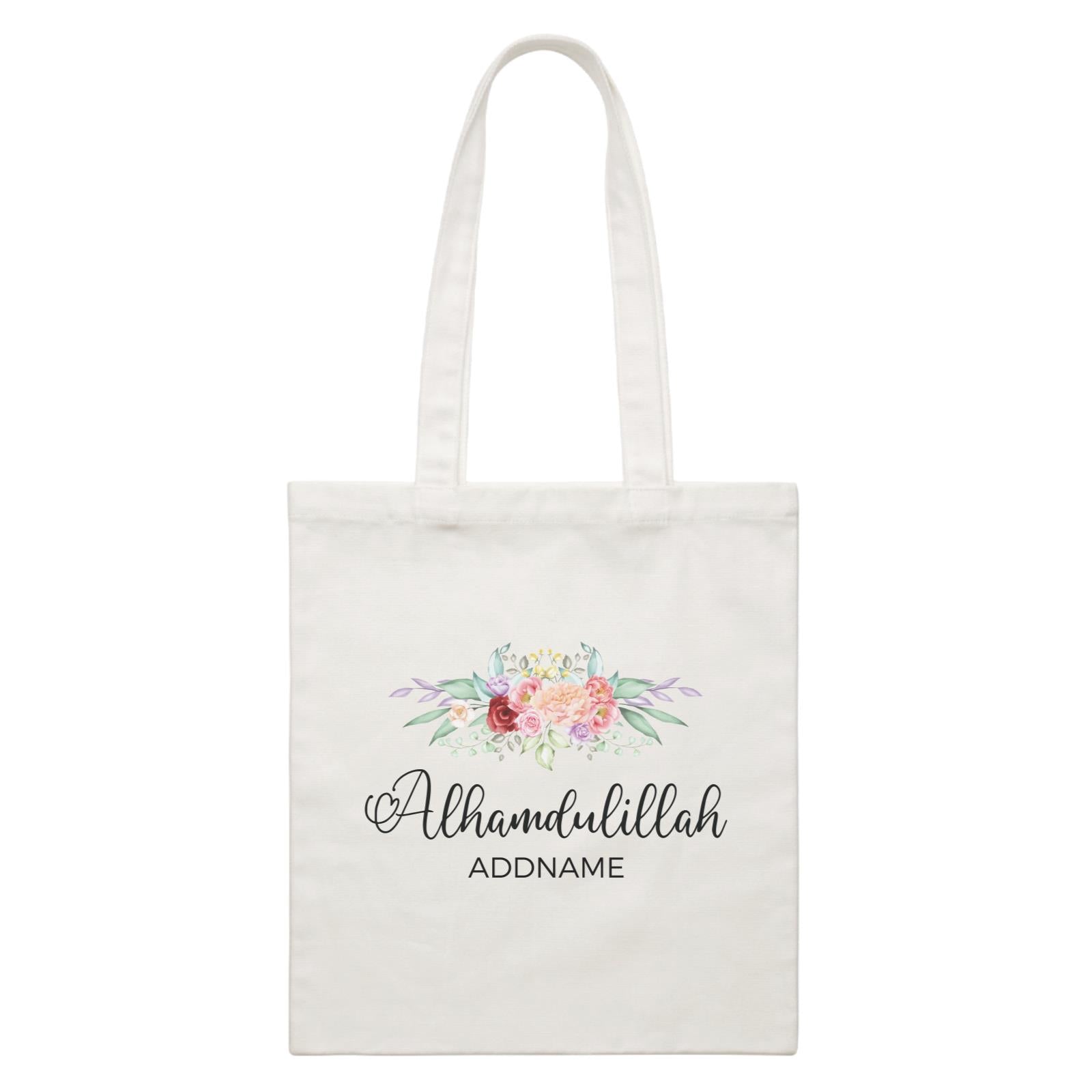 Alhamdulillah with Flower Addname White White Canvas Bag
