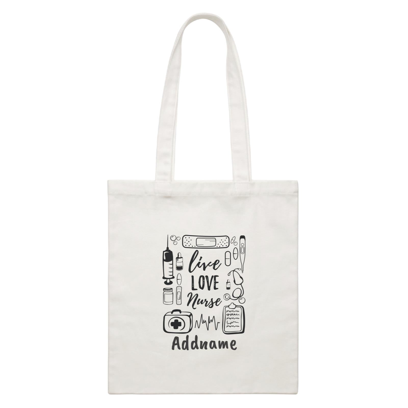 Live, Love, Nurse White Canvas Bag