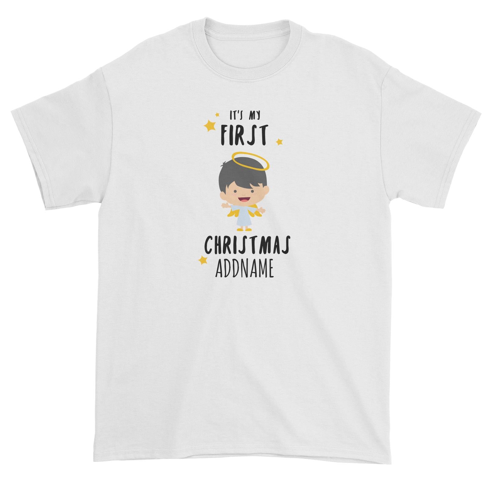 Cute Boy Angel First Christmas Addname Unisex T-Shirt  Personalizable Designs